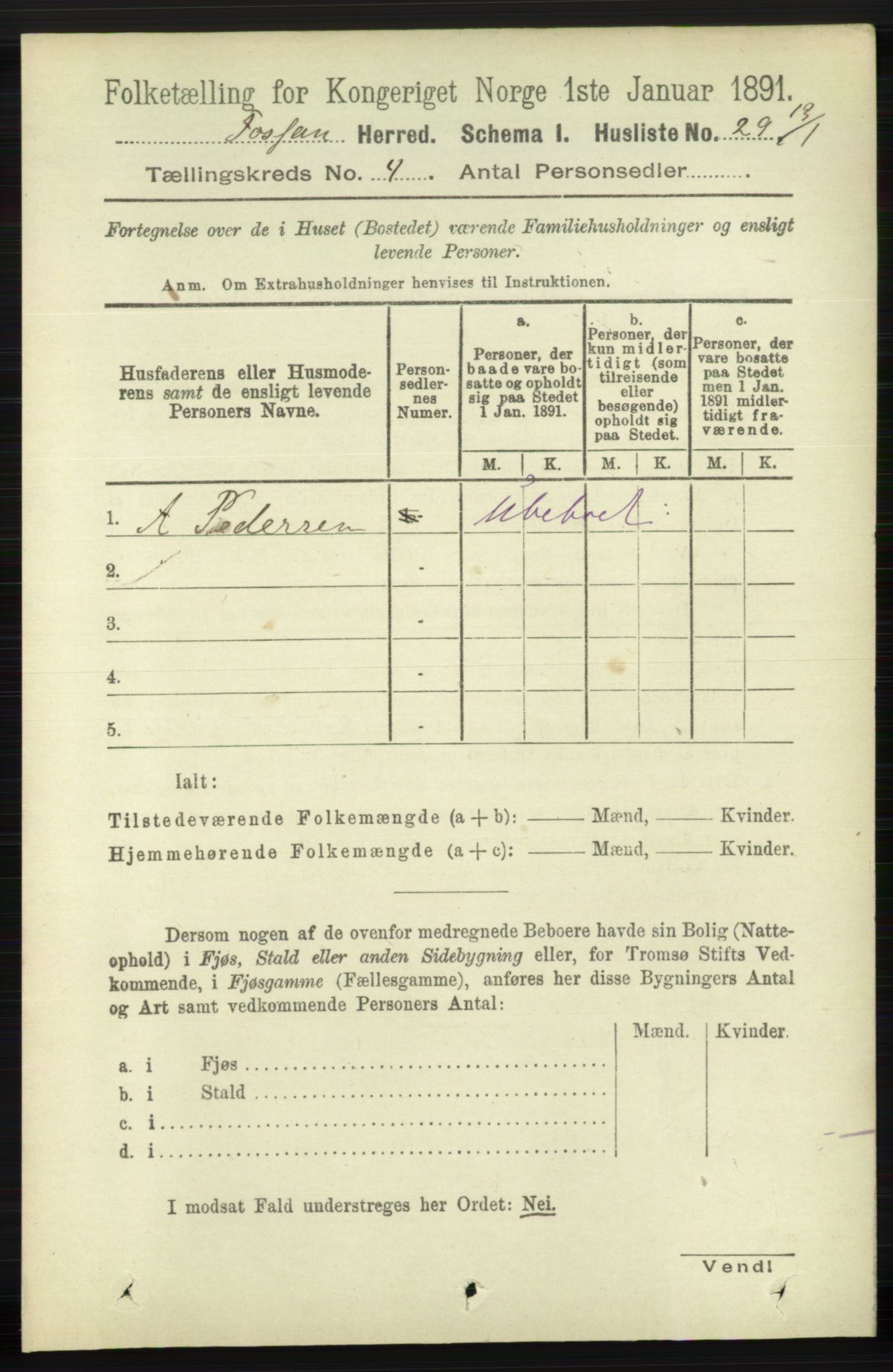 RA, 1891 census for 1129 Forsand, 1891, p. 524