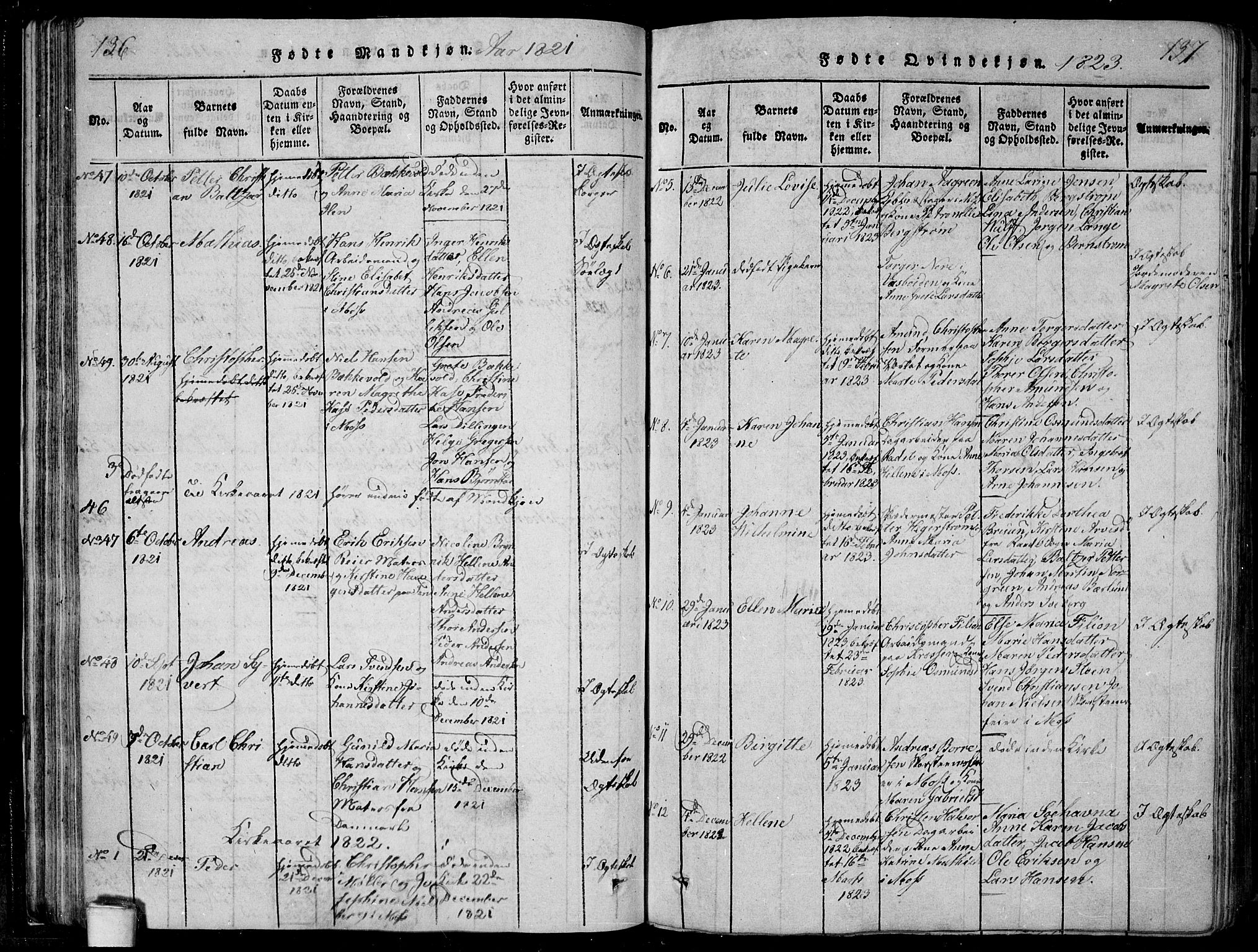 Moss prestekontor Kirkebøker, SAO/A-2003/F/Fa/L0005: Parish register (official) no. I 5, 1814-1828, p. 136-137