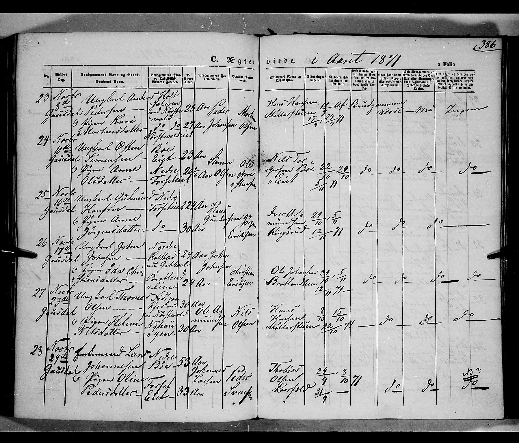 Gausdal prestekontor, SAH/PREST-090/H/Ha/Haa/L0009: Parish register (official) no. 9, 1862-1873, p. 386