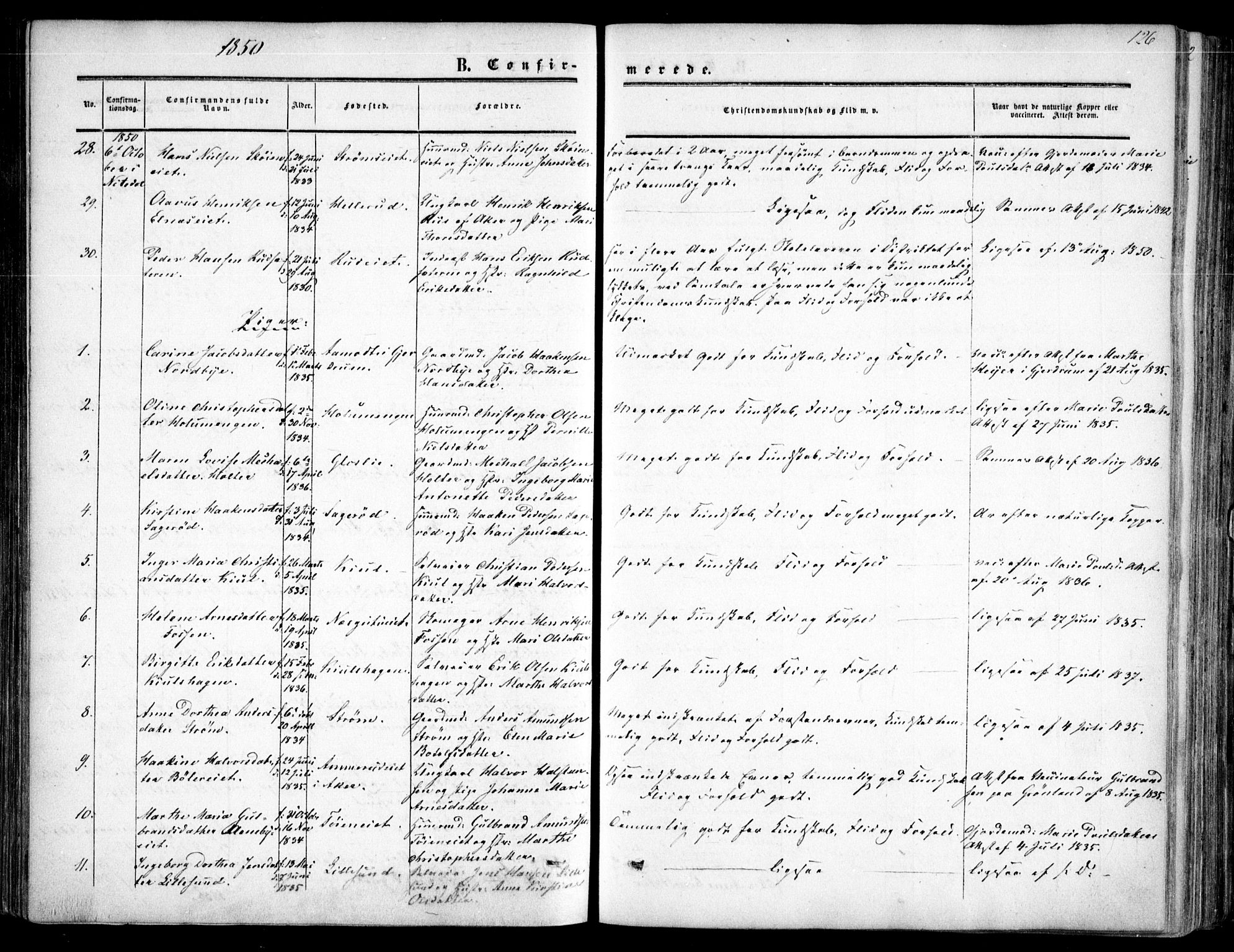 Nittedal prestekontor Kirkebøker, SAO/A-10365a/F/Fa/L0005: Parish register (official) no. I 5, 1850-1862, p. 126