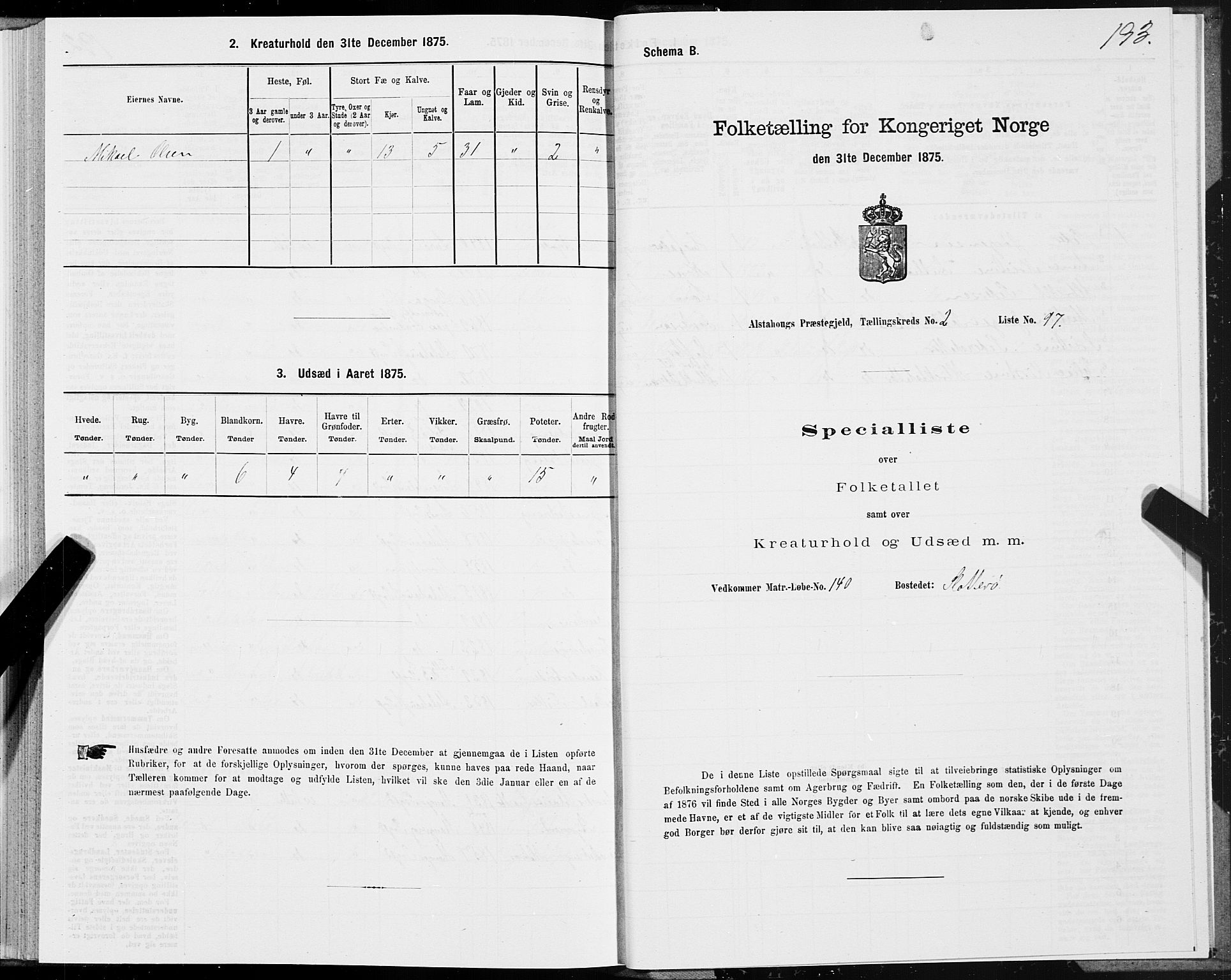 SAT, 1875 census for 1820P Alstahaug, 1875, p. 1793