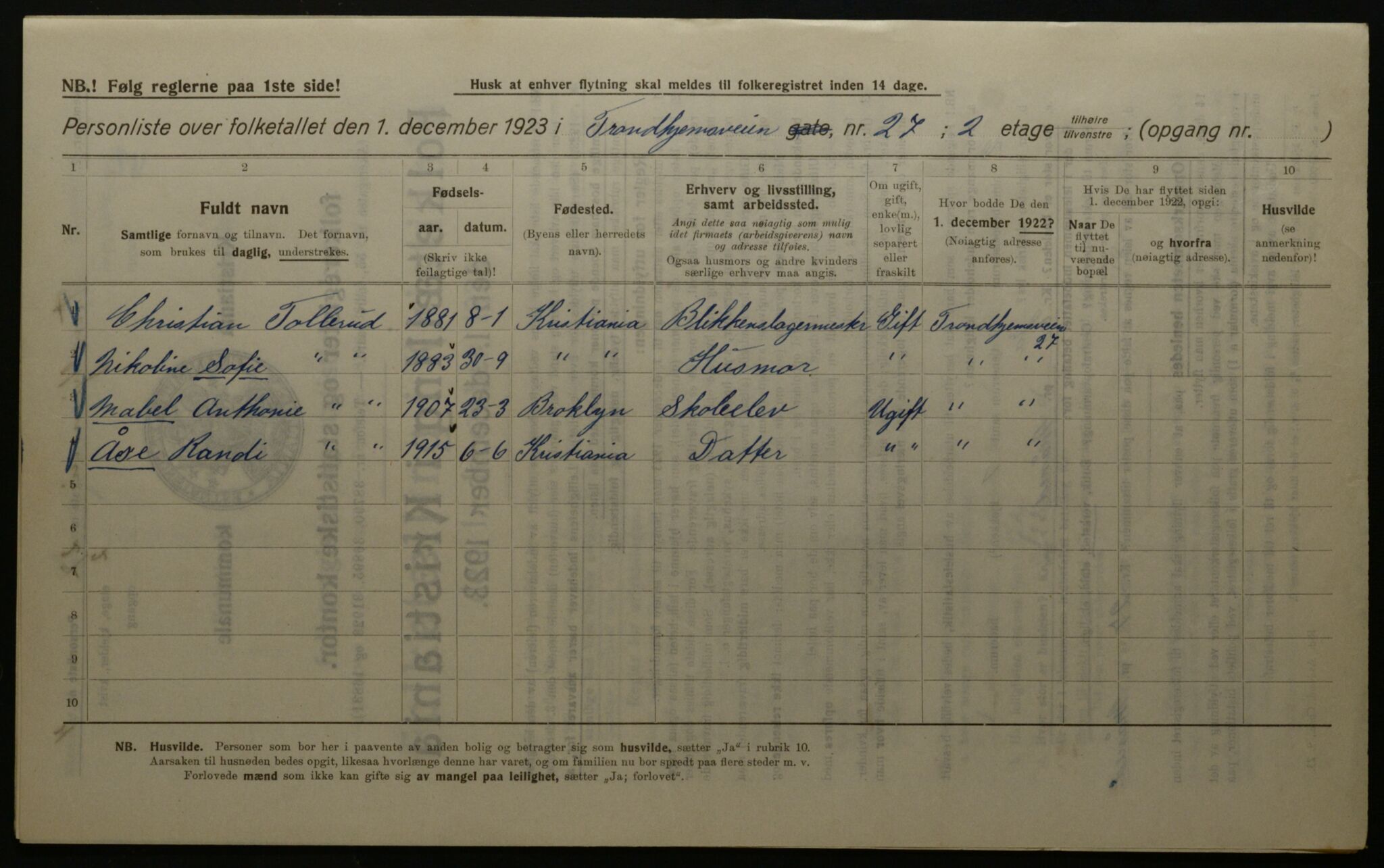 OBA, Municipal Census 1923 for Kristiania, 1923, p. 128408