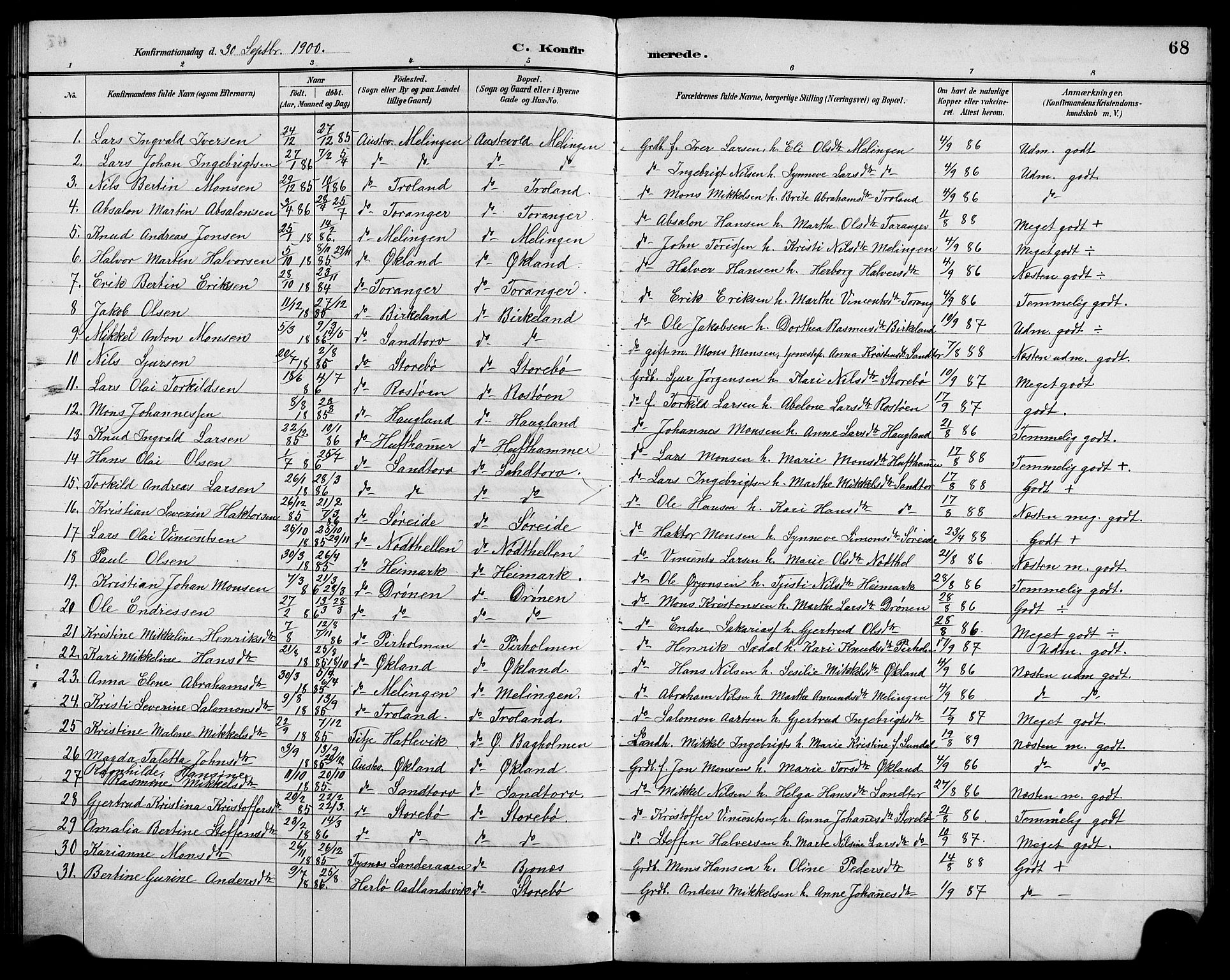 Austevoll Sokneprestembete, SAB/A-74201/H/Hab: Parish register (copy) no. A 3, 1889-1900, p. 68