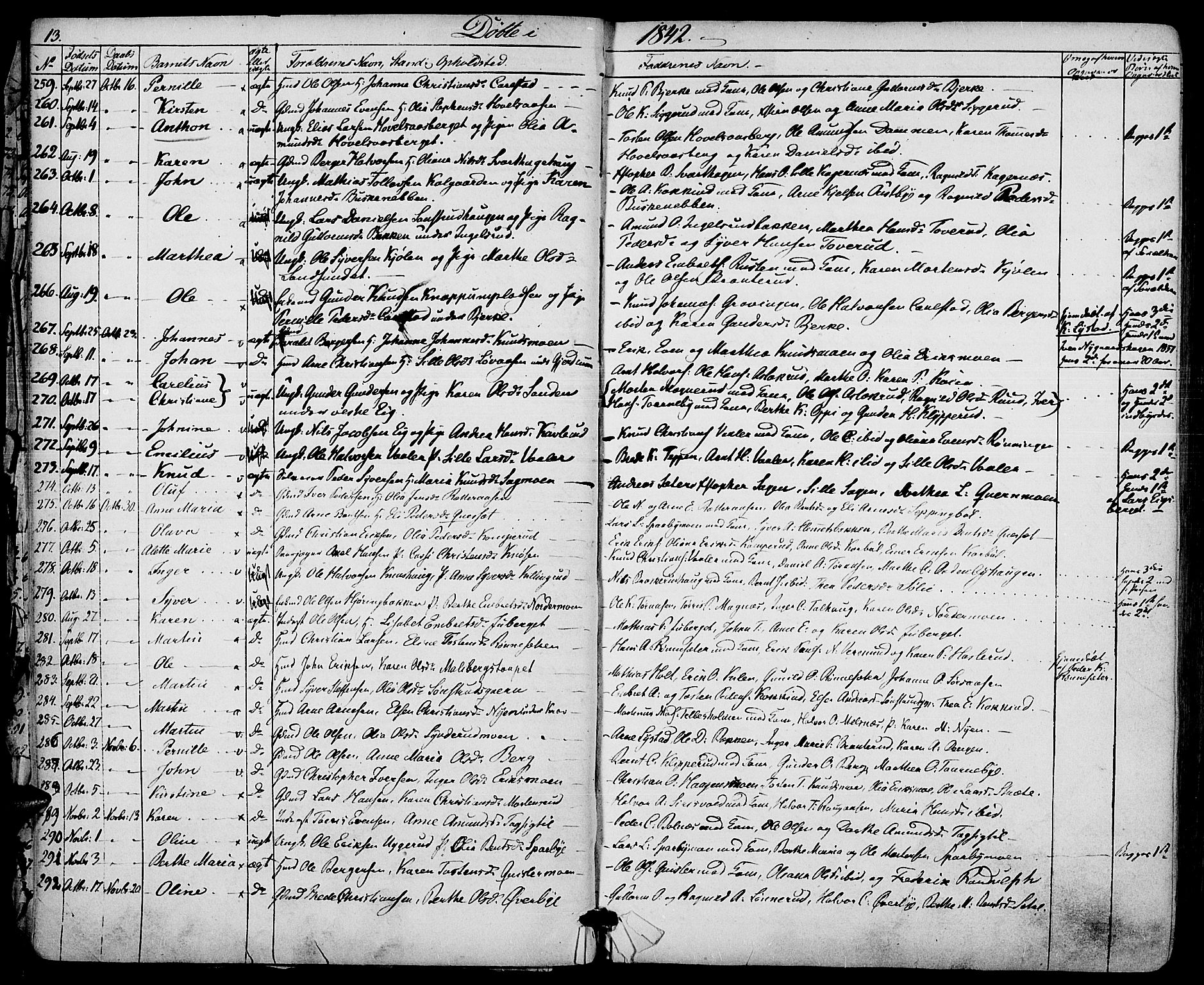 Hof prestekontor, SAH/PREST-038/H/Ha/Haa/L0007: Parish register (official) no. 7, 1841-1848, p. 13