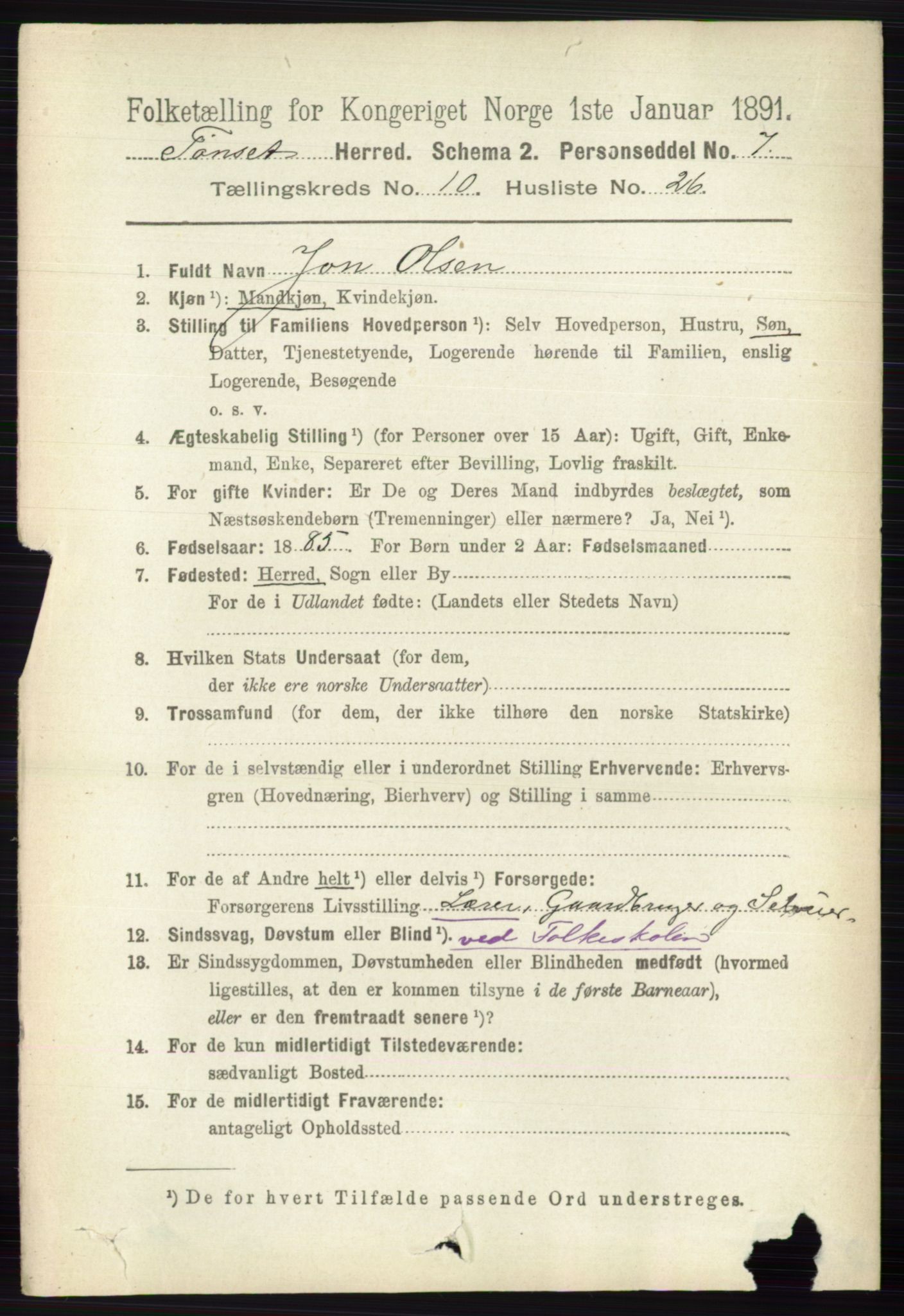 RA, 1891 census for 0437 Tynset, 1891, p. 2981