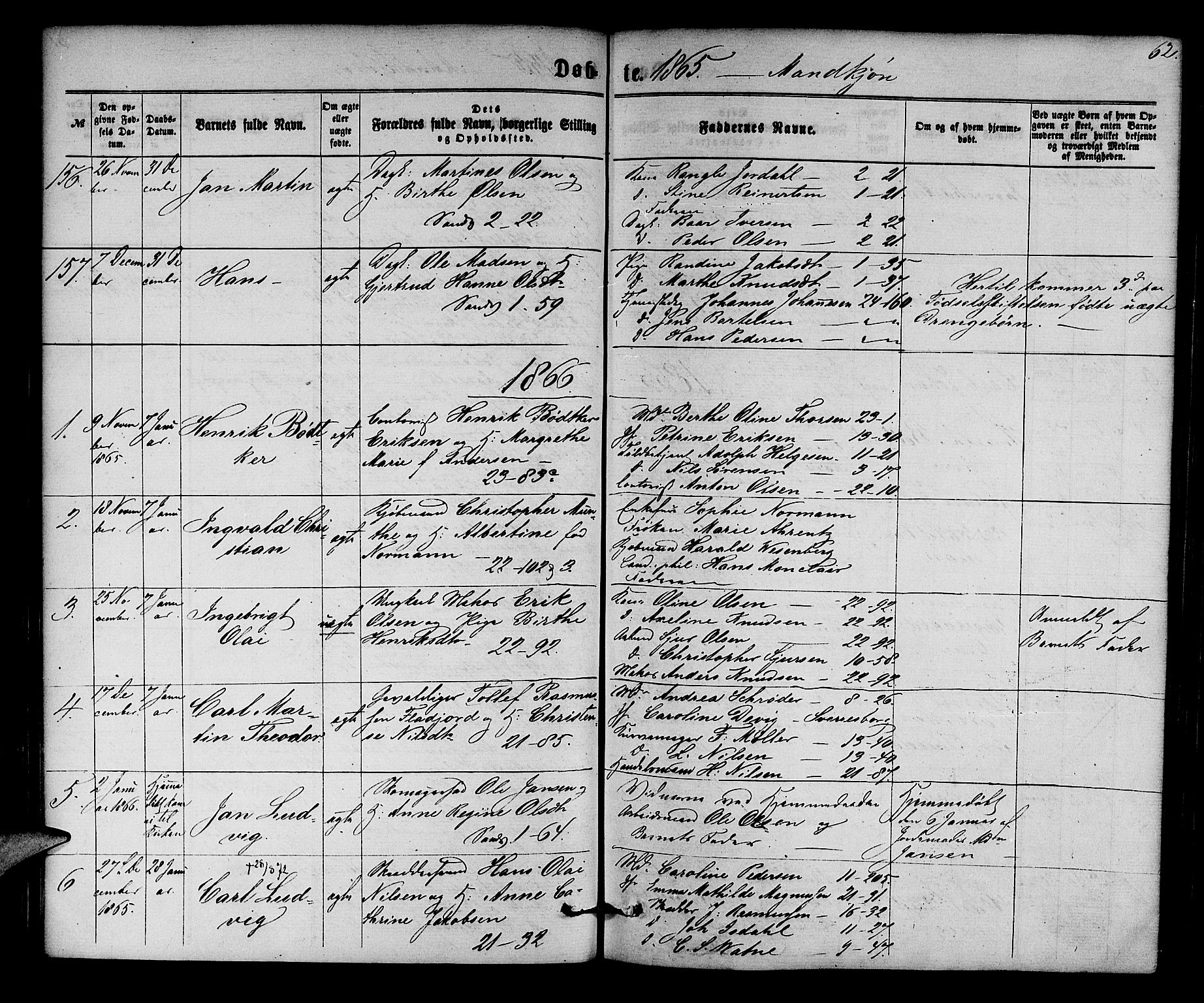Korskirken sokneprestembete, SAB/A-76101/H/Hab: Parish register (copy) no. B 5, 1863-1868, p. 62