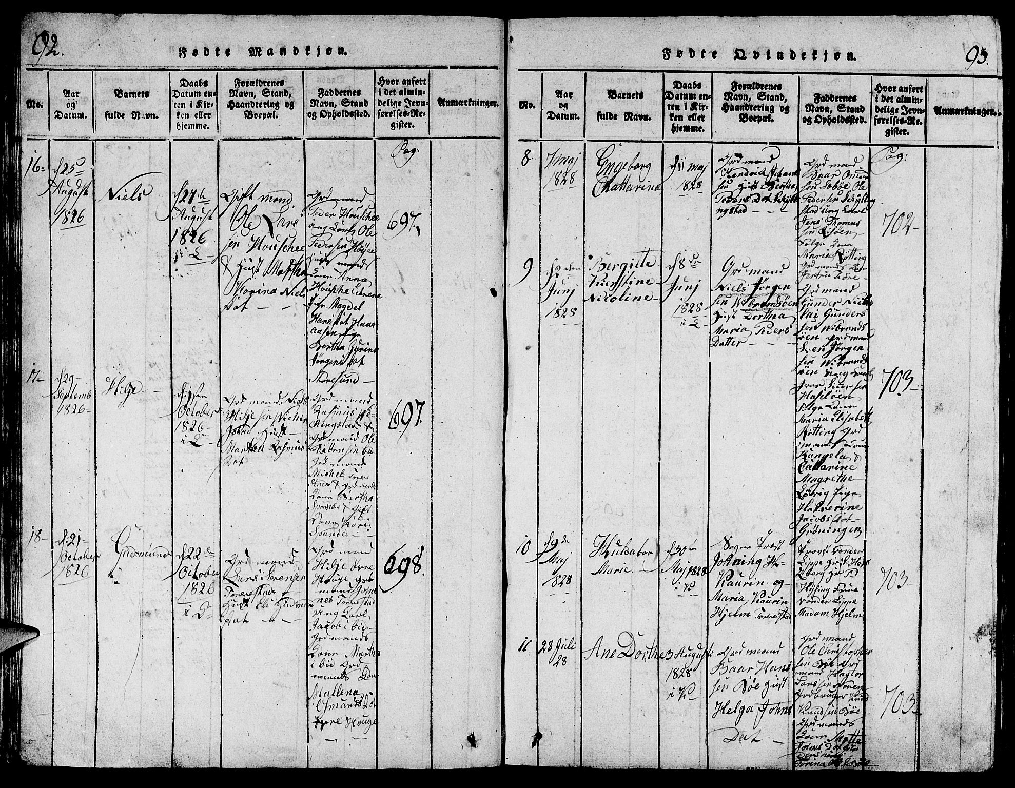 Torvastad sokneprestkontor, AV/SAST-A -101857/H/Ha/Hab/L0001: Parish register (copy) no. B 1 /1, 1817-1835, p. 92-93