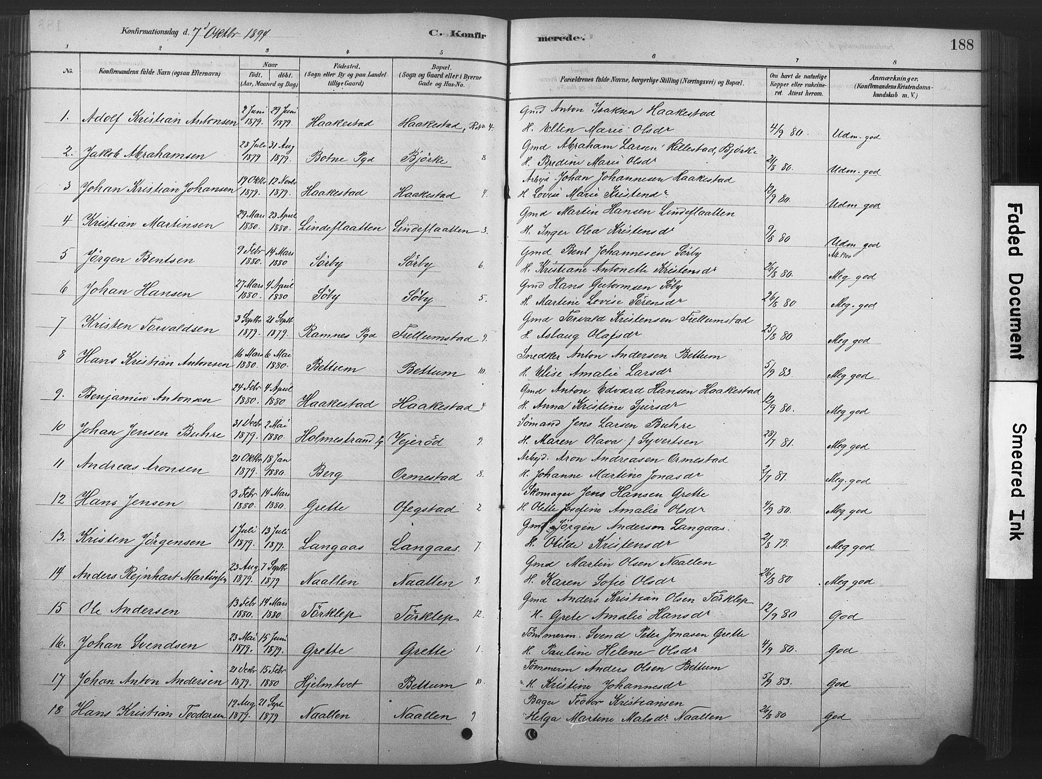 Våle kirkebøker, SAKO/A-334/F/Fa/L0011: Parish register (official) no. I 11, 1878-1906, p. 188