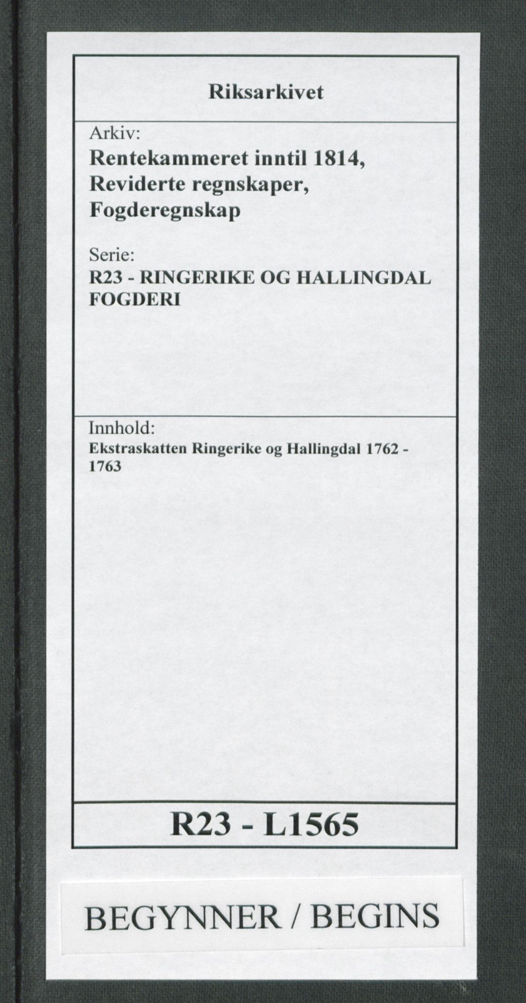 Rentekammeret inntil 1814, Reviderte regnskaper, Fogderegnskap, RA/EA-4092/R23/L1565: Ekstraskatten Ringerike og Hallingdal, 1762-1763, p. 1