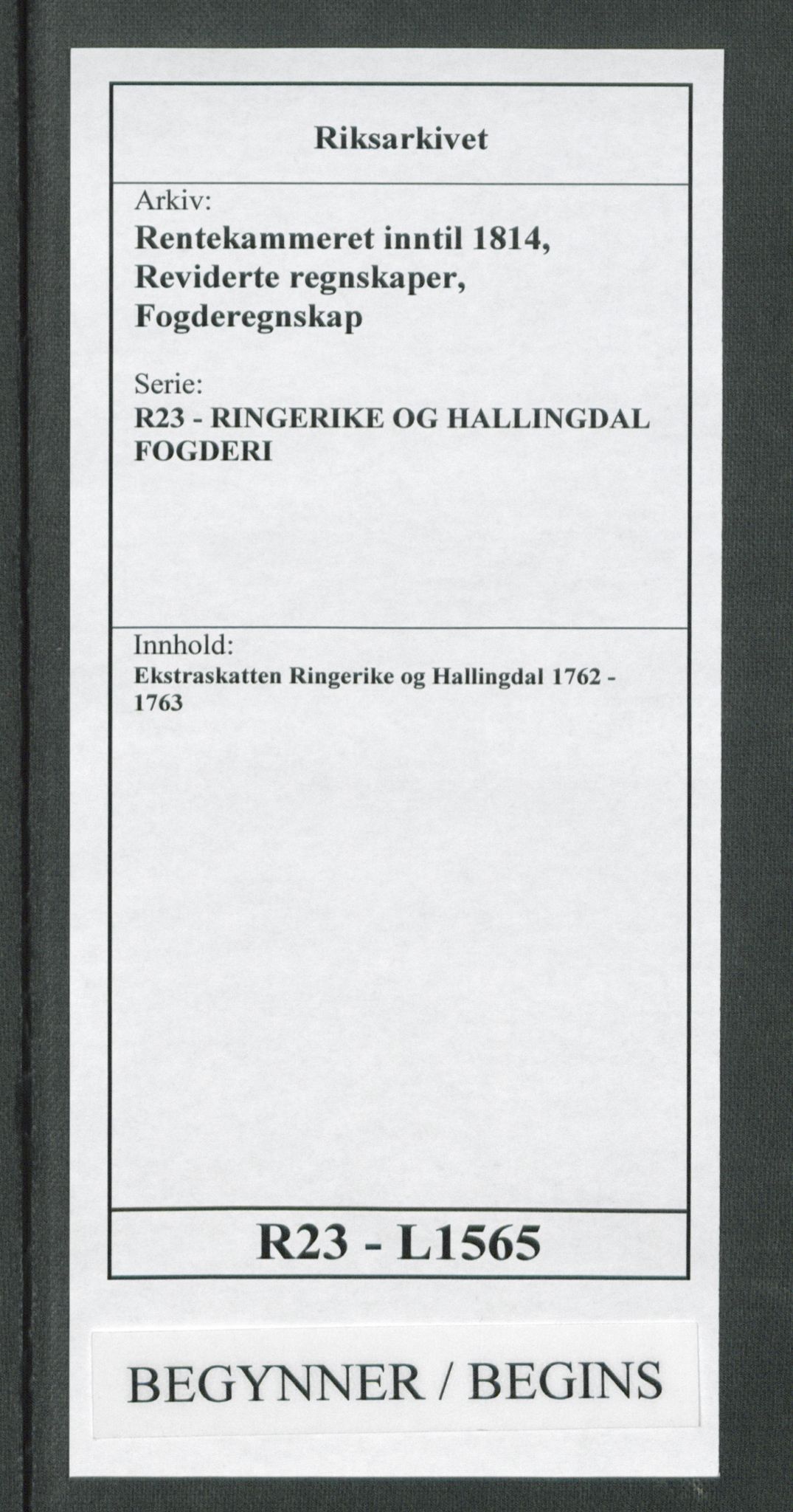 Rentekammeret inntil 1814, Reviderte regnskaper, Fogderegnskap, AV/RA-EA-4092/R23/L1565: Ekstraskatten Ringerike og Hallingdal, 1762-1763, p. 1