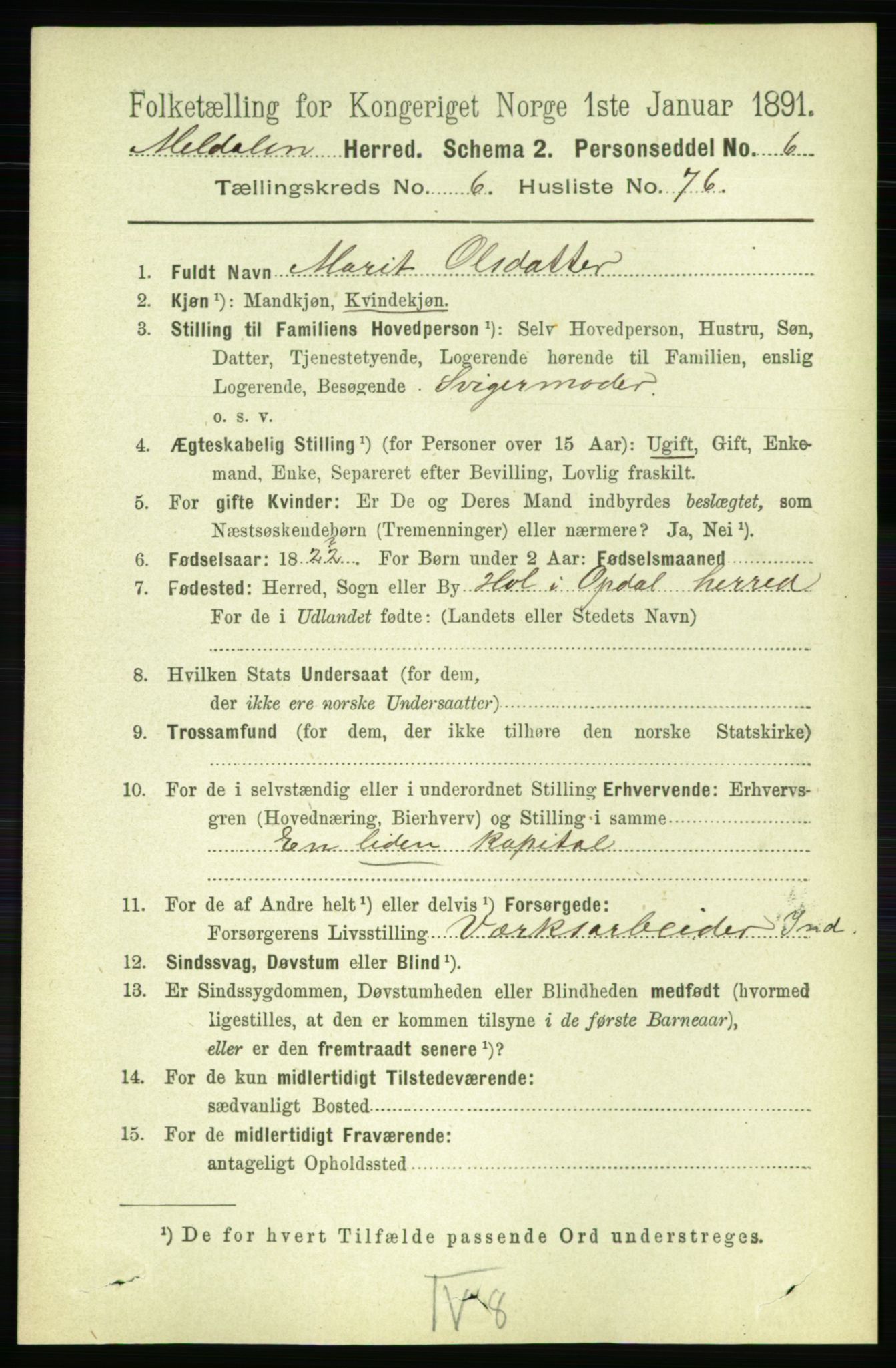 RA, 1891 census for 1636 Meldal, 1891, p. 3322