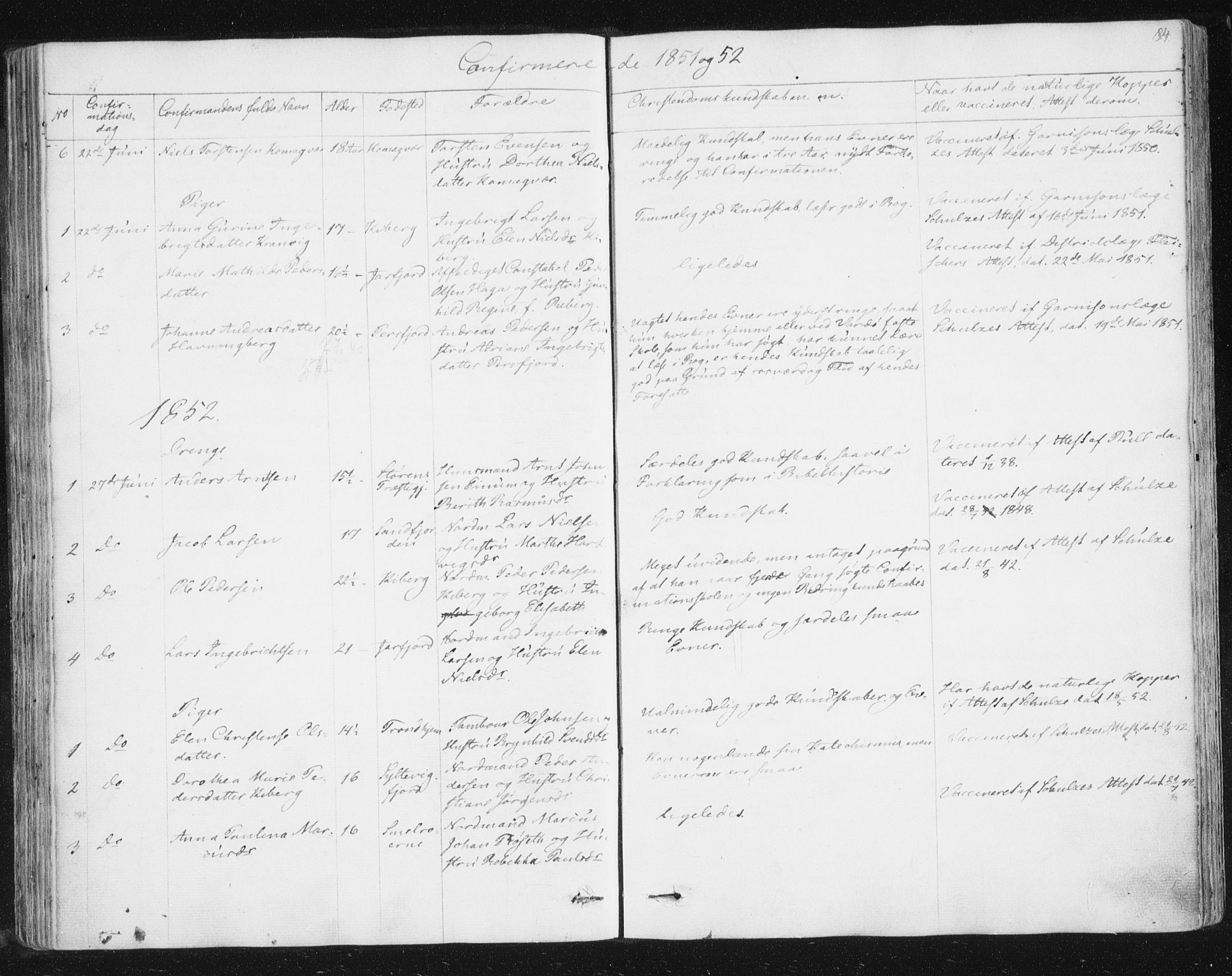 Vardø sokneprestkontor, SATØ/S-1332/H/Ha/L0003kirke: Parish register (official) no. 3, 1843-1861, p. 84