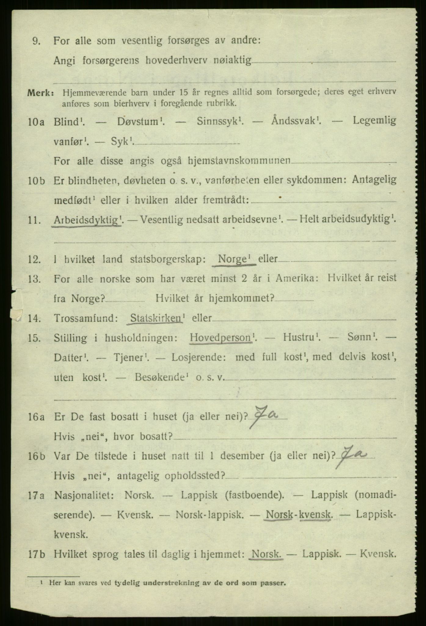 SATØ, 1920 census for Kvænangen, 1920, p. 3623