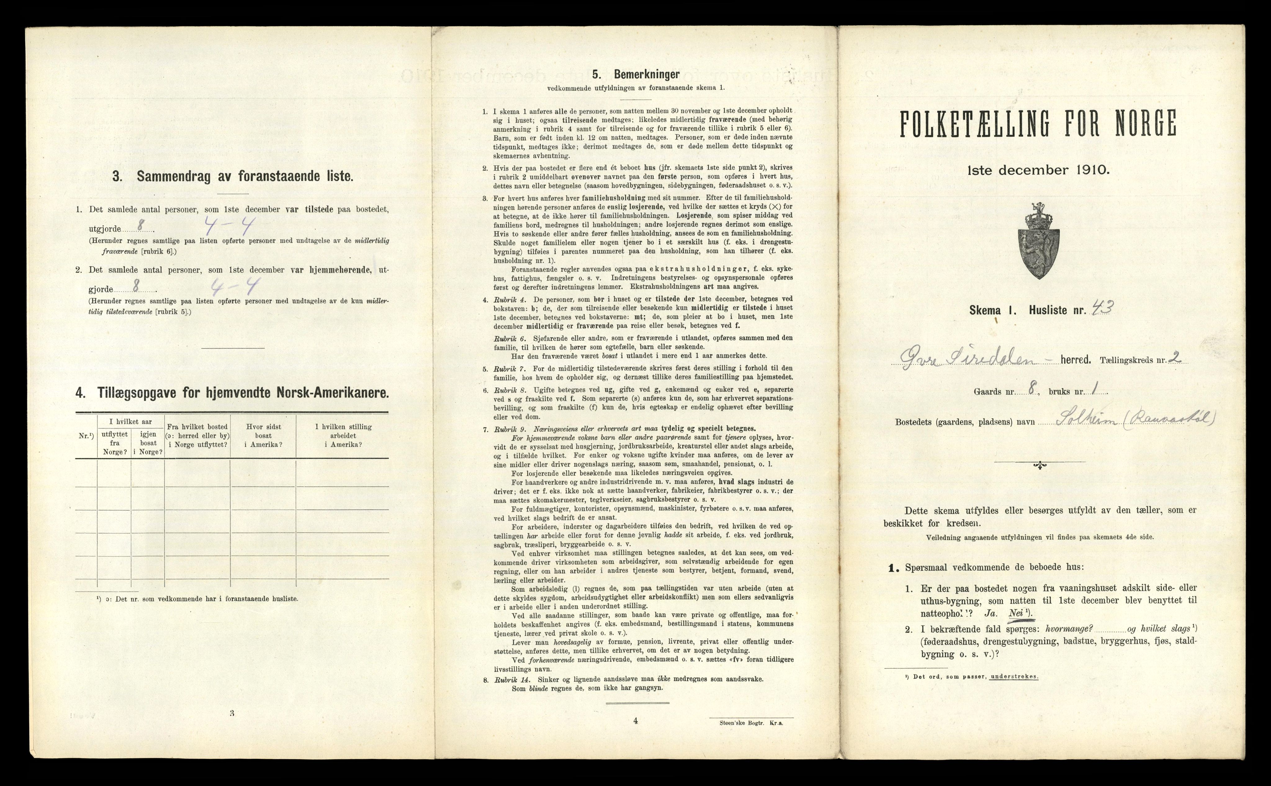 RA, 1910 census for Øvre Sirdal, 1910, p. 188