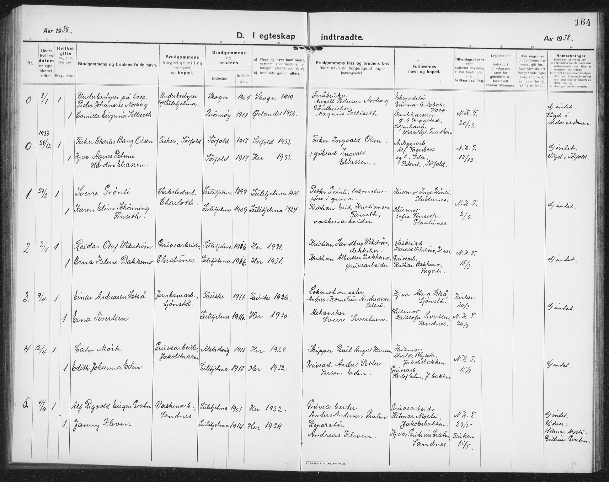 Ministerialprotokoller, klokkerbøker og fødselsregistre - Nordland, AV/SAT-A-1459/850/L0718: Parish register (copy) no. 850C02, 1921-1941, p. 164