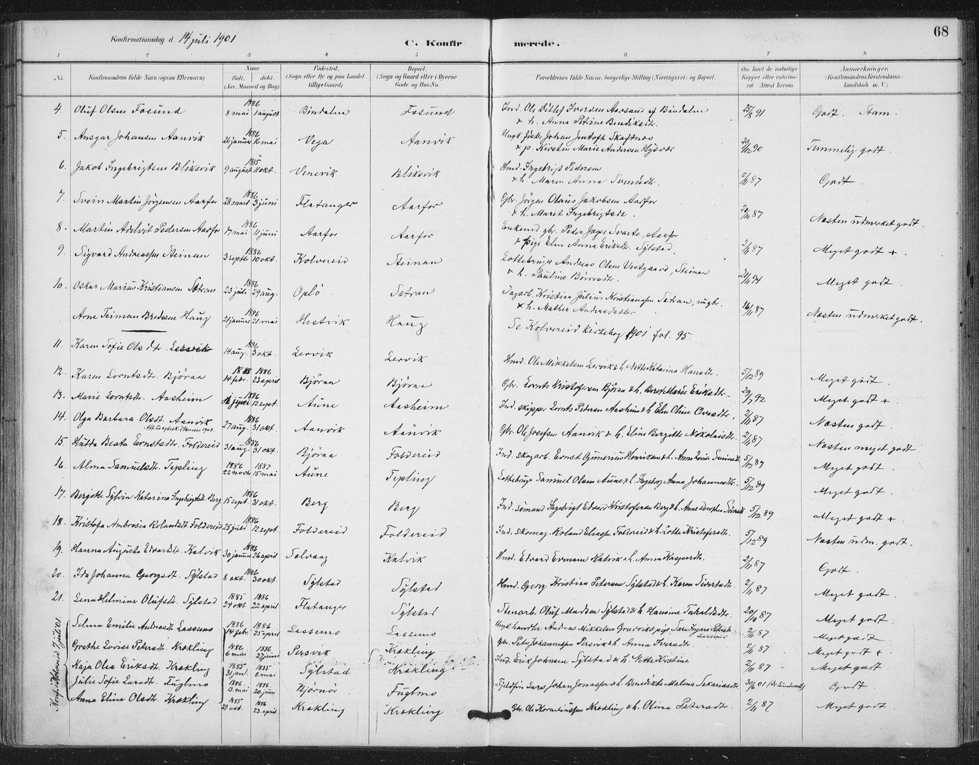 Ministerialprotokoller, klokkerbøker og fødselsregistre - Nord-Trøndelag, AV/SAT-A-1458/783/L0660: Parish register (official) no. 783A02, 1886-1918, p. 68