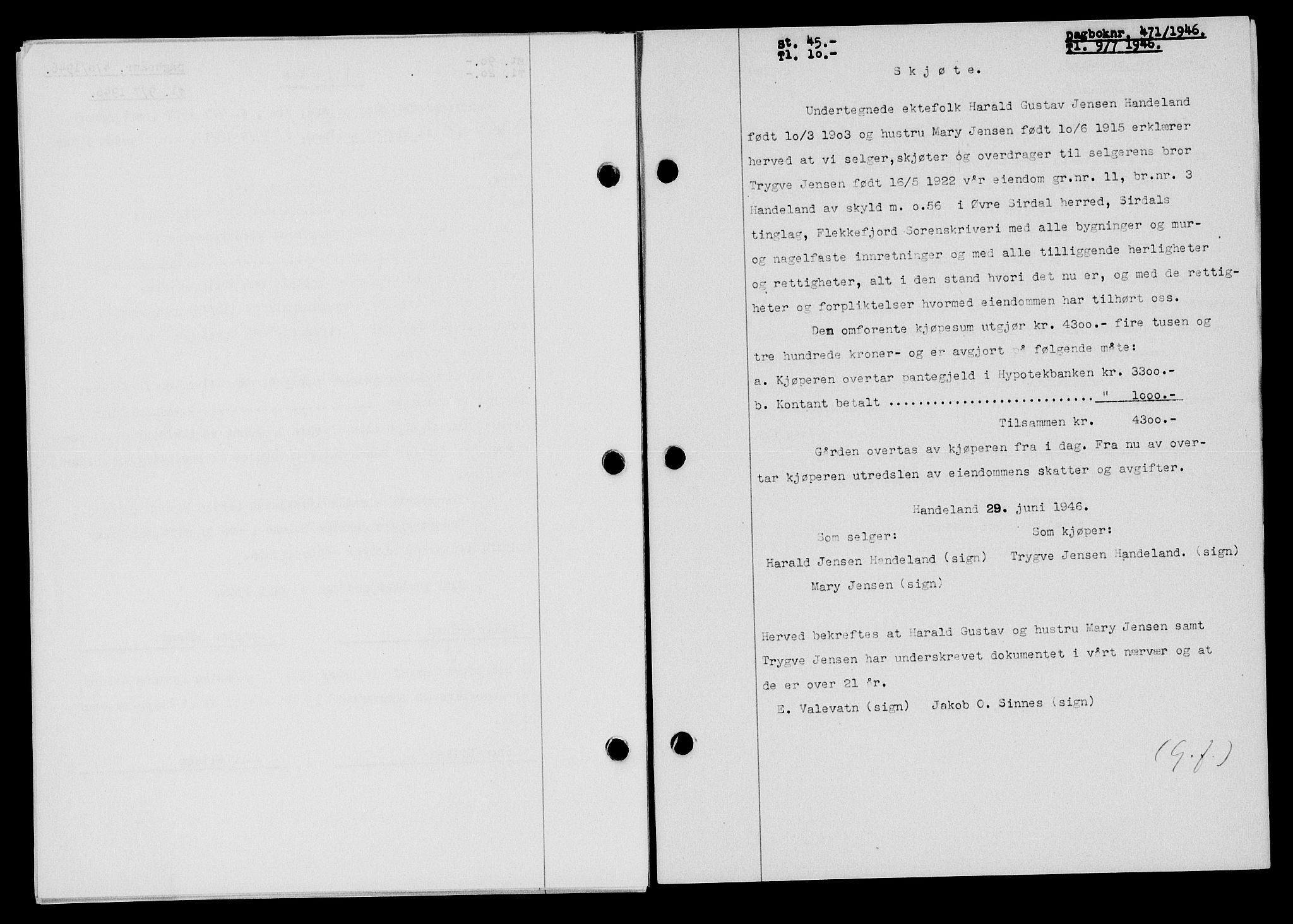 Flekkefjord sorenskriveri, AV/SAK-1221-0001/G/Gb/Gba/L0060: Mortgage book no. A-8, 1945-1946, Diary no: : 471/1946