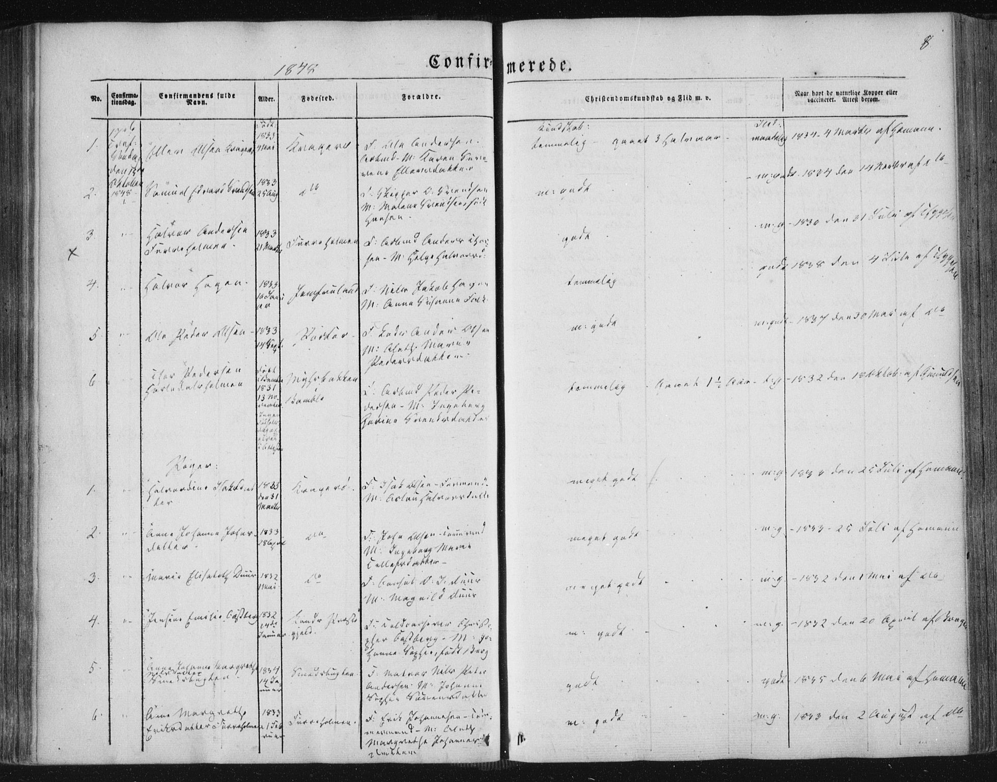 Kragerø kirkebøker, AV/SAKO-A-278/F/Fa/L0006: Parish register (official) no. 6, 1847-1861, p. 8