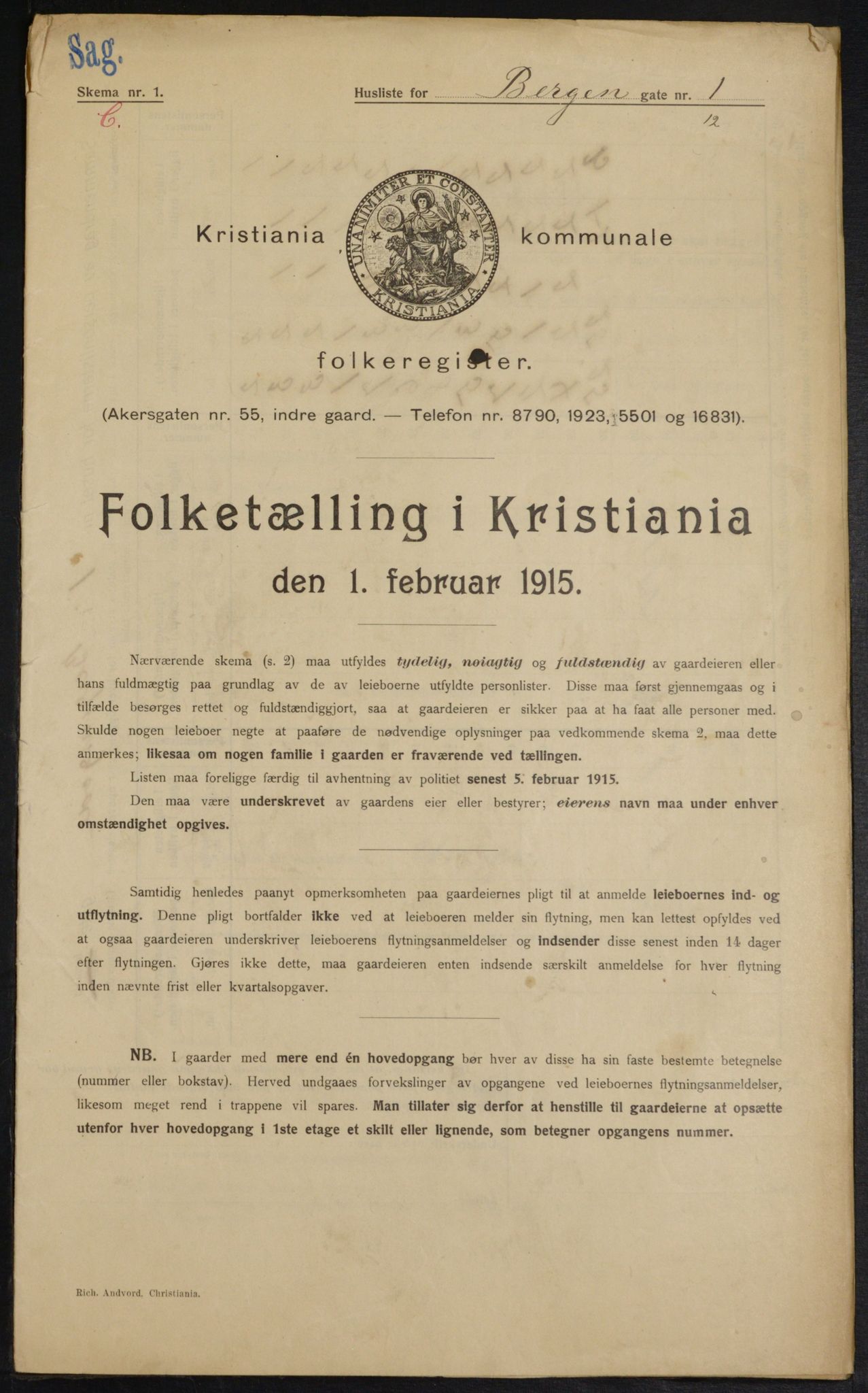 OBA, Municipal Census 1915 for Kristiania, 1915, p. 3742
