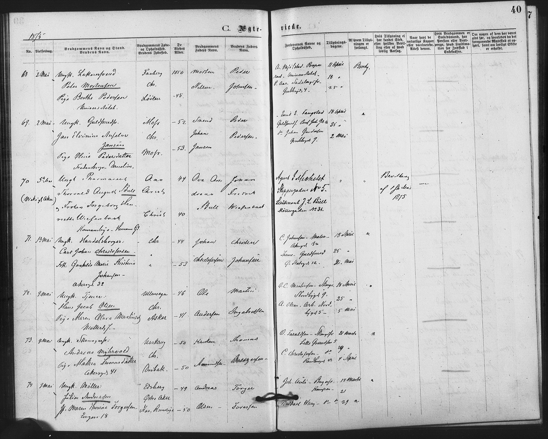 Trefoldighet prestekontor Kirkebøker, AV/SAO-A-10882/F/Fc/L0002: Parish register (official) no. III 2, 1874-1881, p. 40