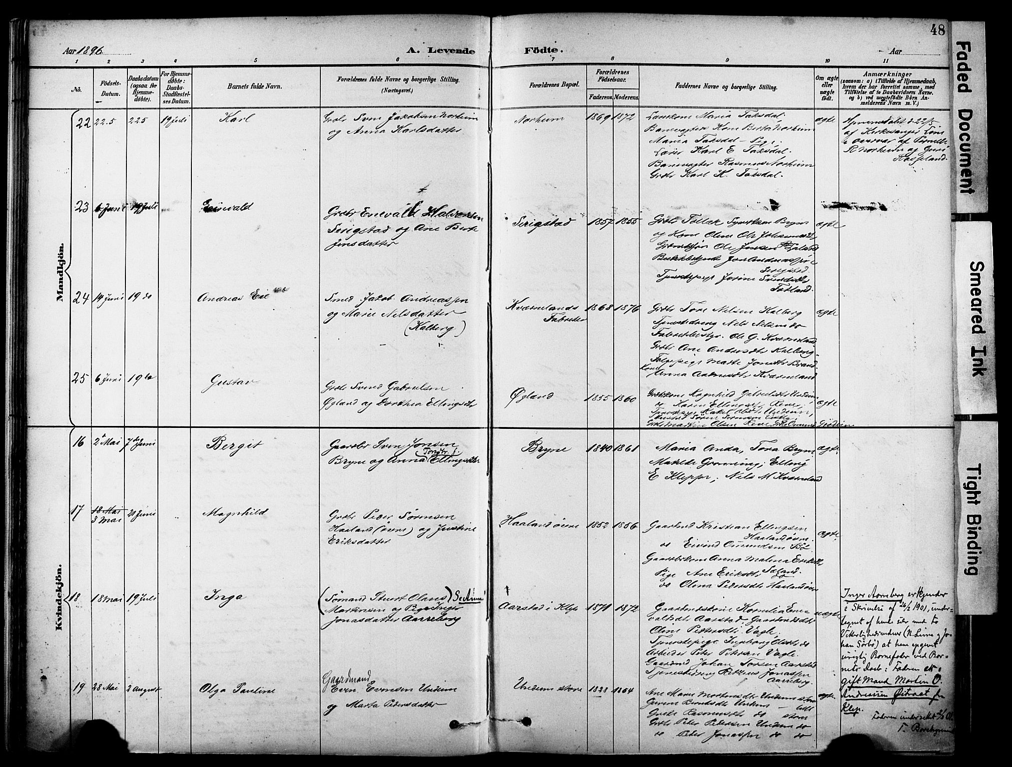 Lye sokneprestkontor, AV/SAST-A-101794/001/30BA/L0011: Parish register (official) no. A 9, 1893-1903, p. 48