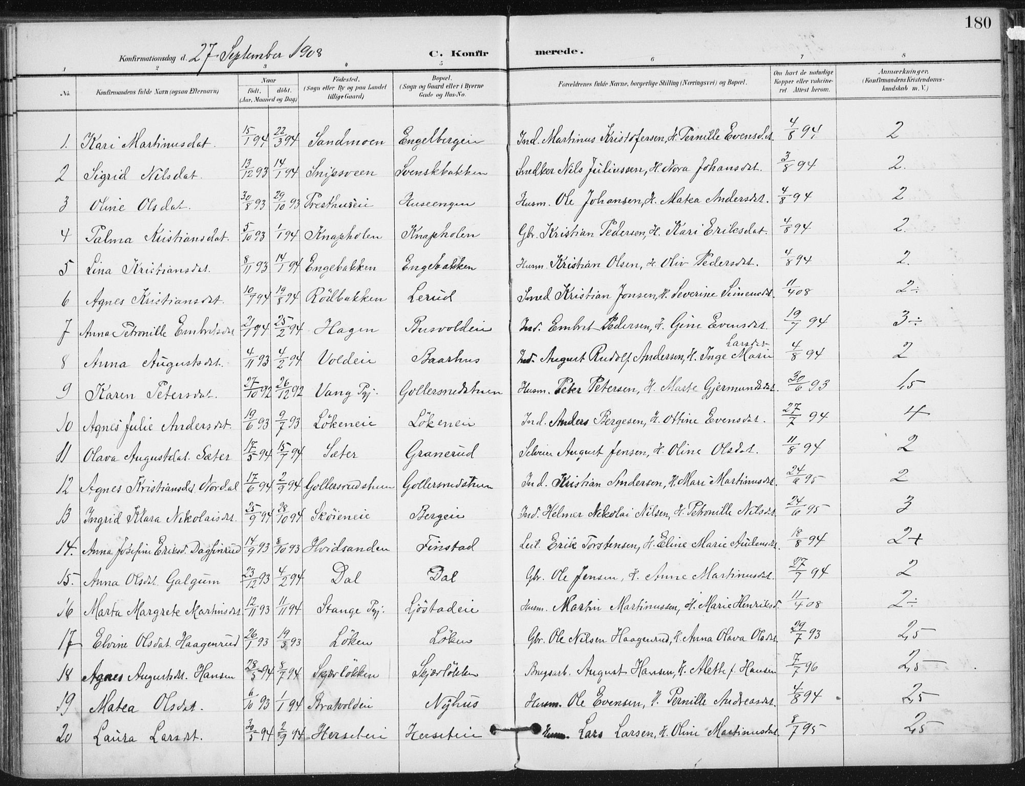 Romedal prestekontor, AV/SAH-PREST-004/K/L0011: Parish register (official) no. 11, 1896-1912, p. 180