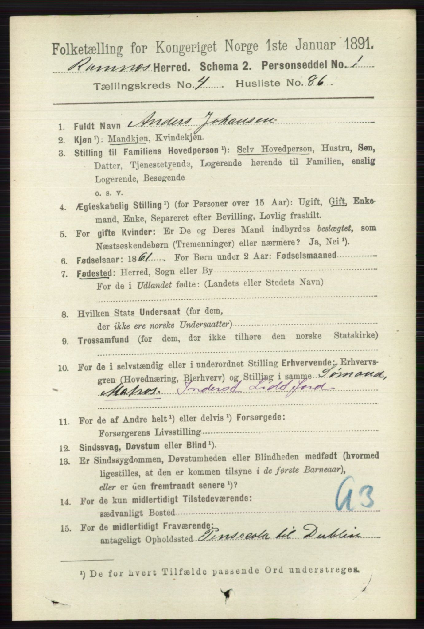 RA, 1891 census for 0718 Ramnes, 1891, p. 2418