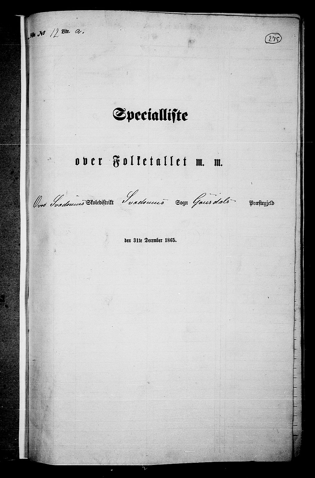 RA, 1865 census for Gausdal, 1865, p. 238