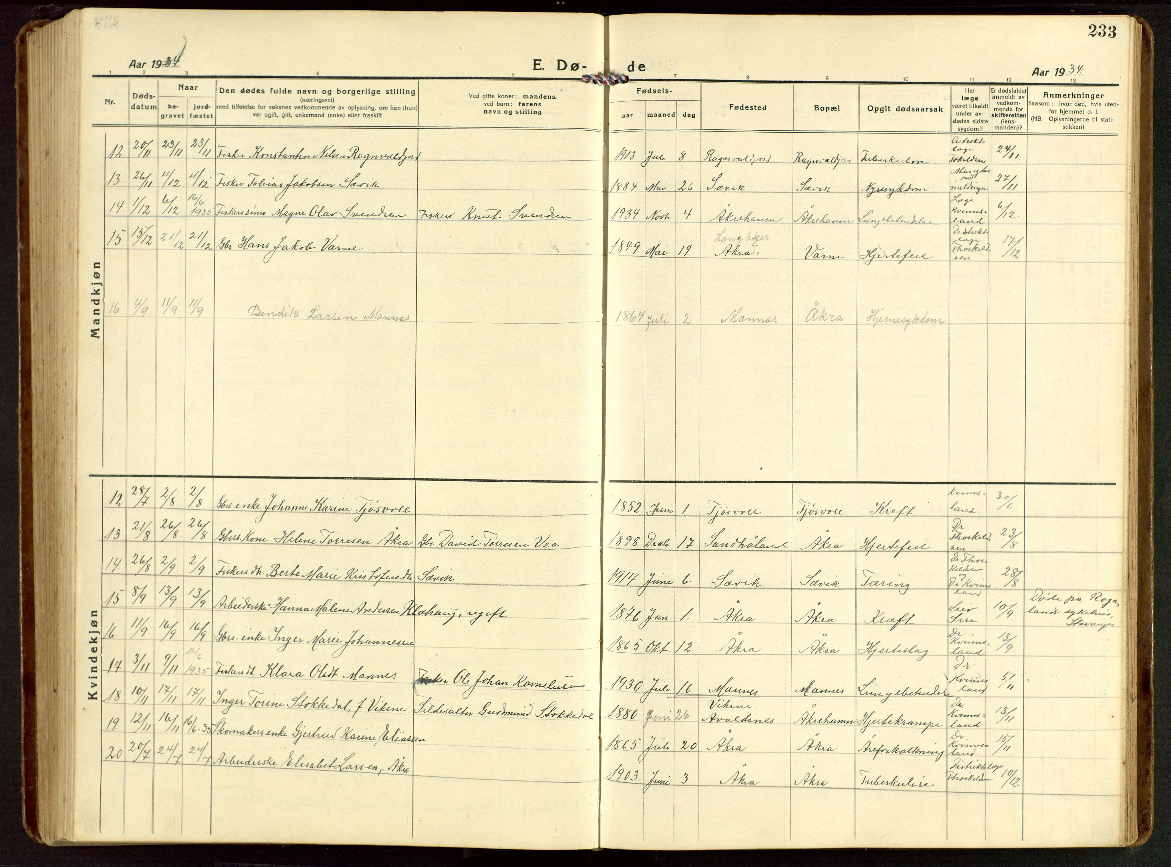 Kopervik sokneprestkontor, SAST/A-101850/H/Ha/Hab/L0014: Parish register (copy) no. B 14, 1922-1947, p. 233