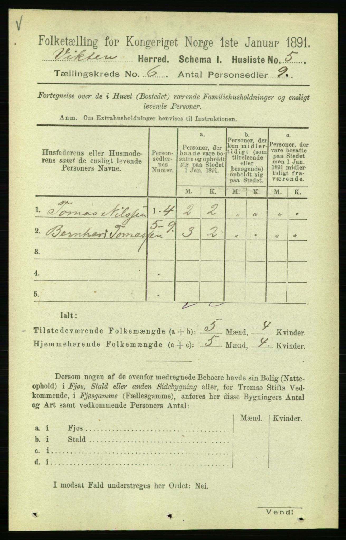 RA, 1891 census for 1750 Vikna, 1891, p. 3153