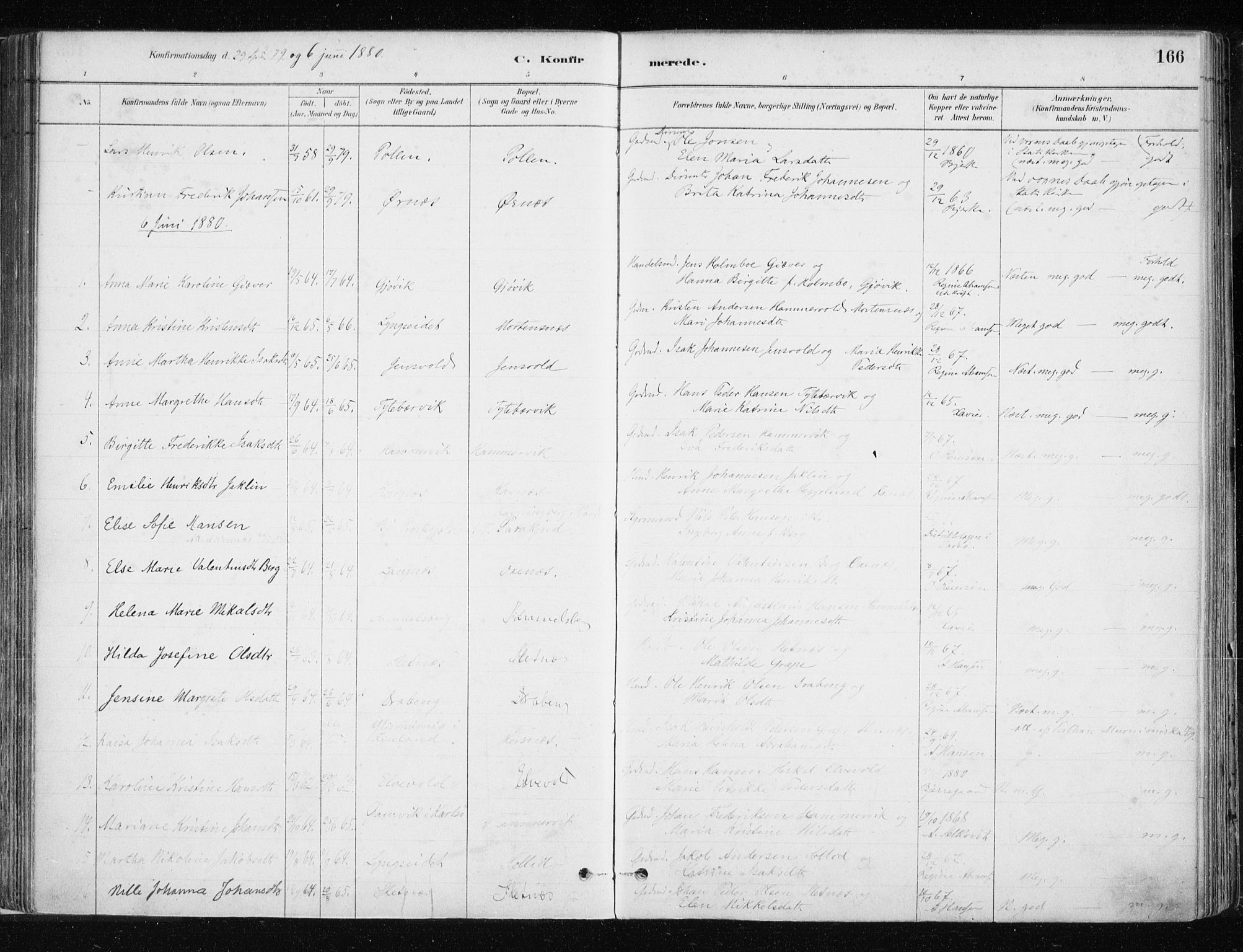 Lyngen sokneprestembete, SATØ/S-1289/H/He/Hea/L0007kirke: Parish register (official) no. 7, 1879-1890, p. 166