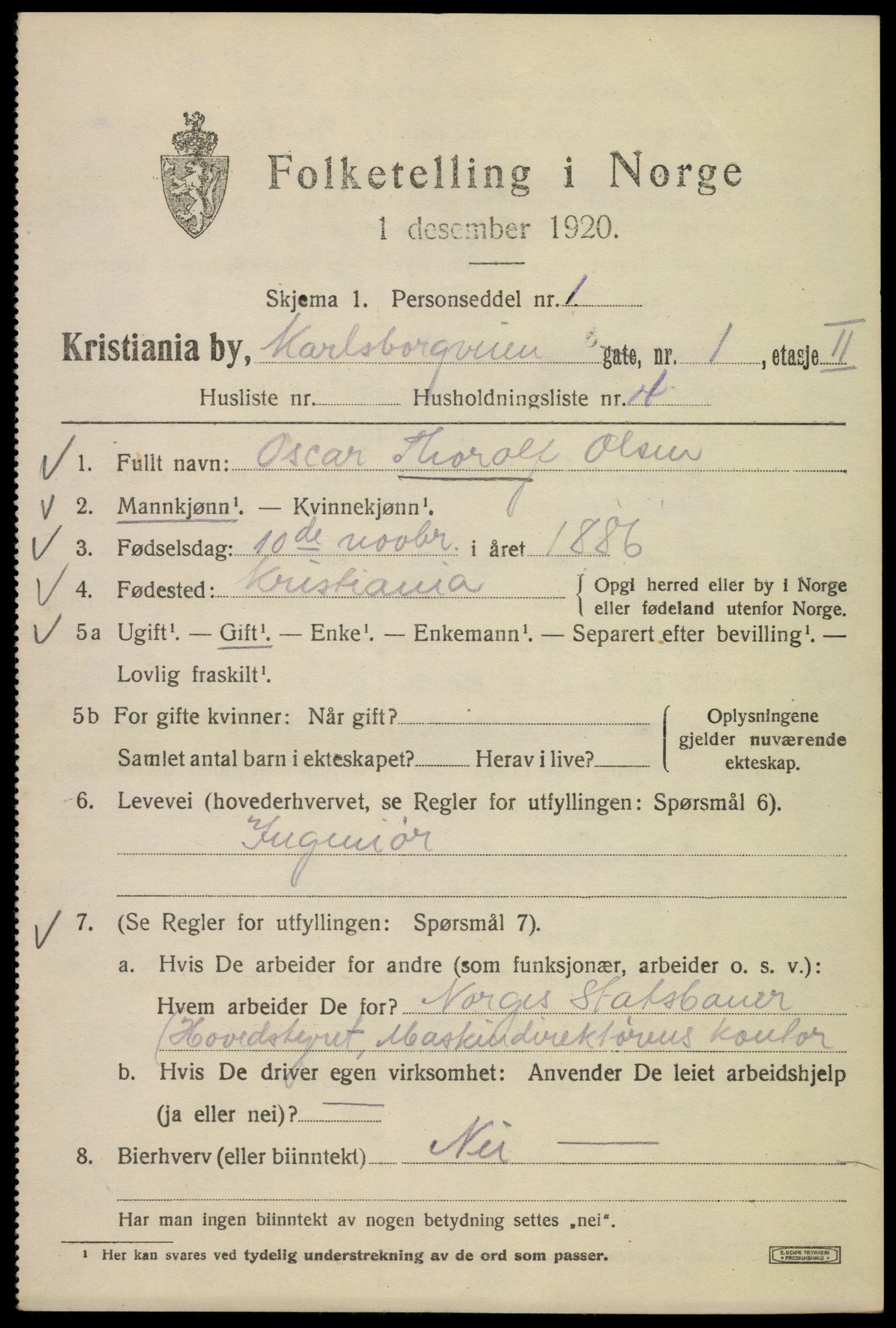 SAO, 1920 census for Kristiania, 1920, p. 330009