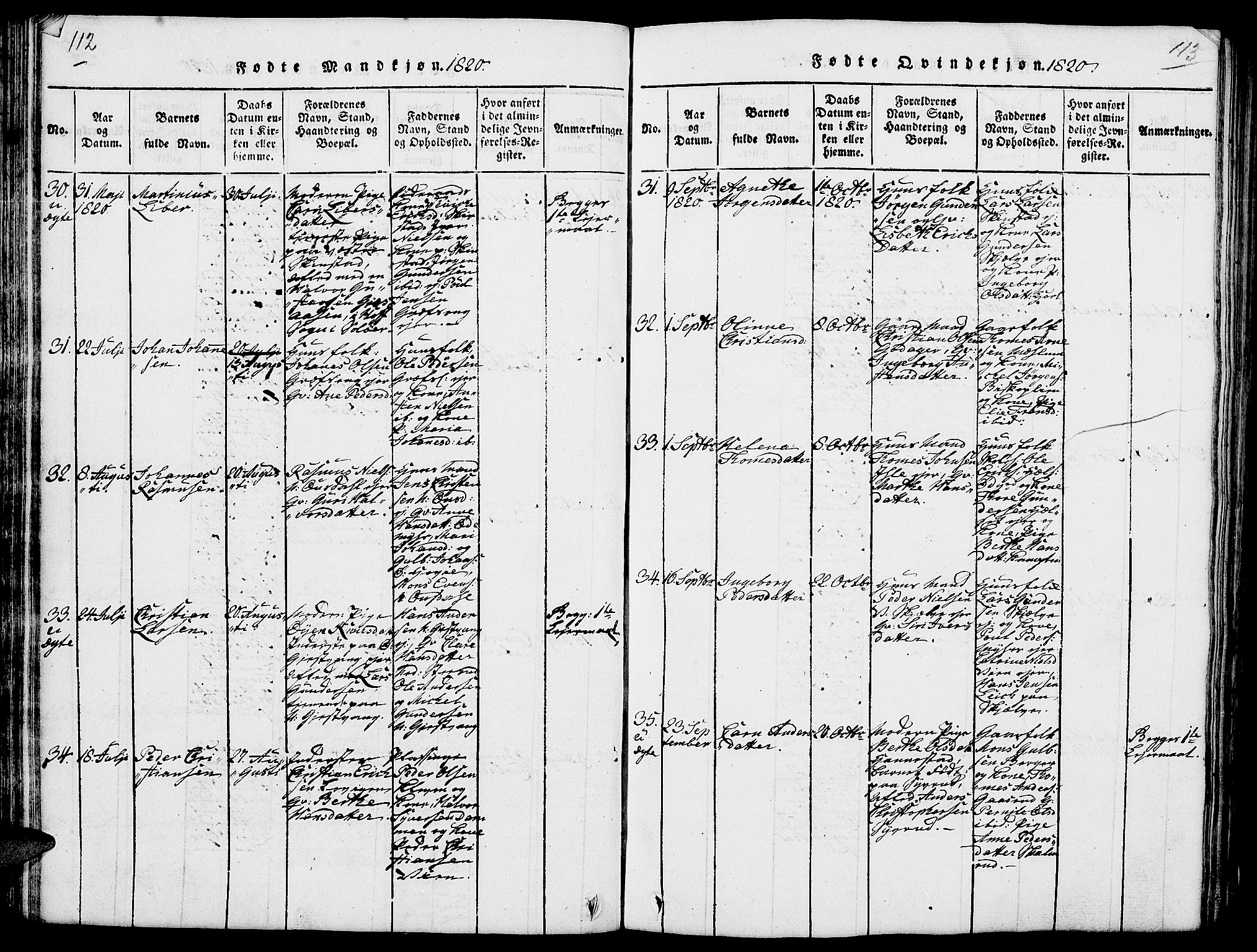 Nes prestekontor, Hedmark, AV/SAH-PREST-020/L/La/L0003: Parish register (copy) no. 3, 1814-1831, p. 112-113