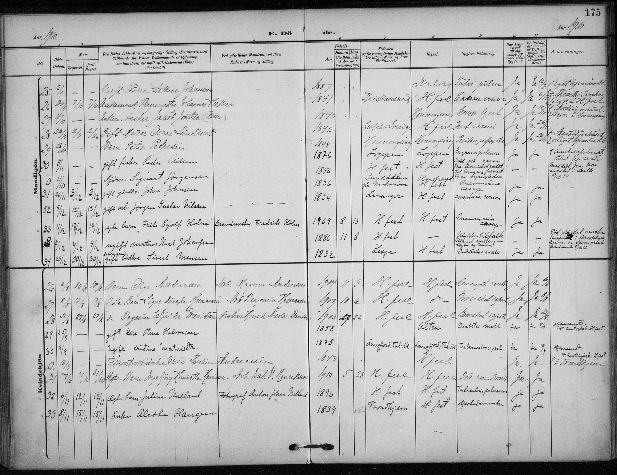 Hammerfest sokneprestkontor, SATØ/S-1347/H/Ha/L0014.kirke: Parish register (official) no. 14, 1906-1916, p. 175