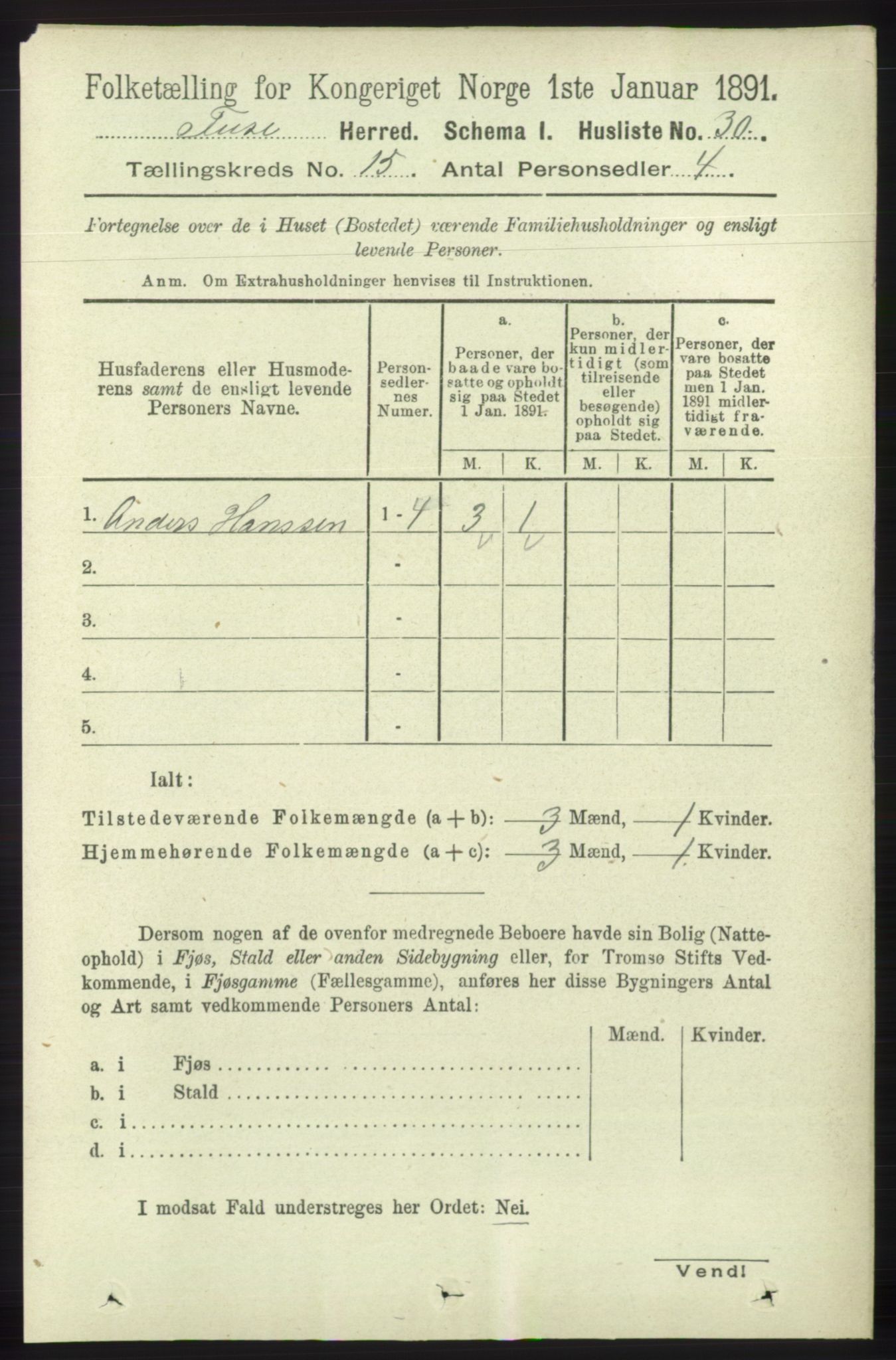 RA, 1891 census for 1241 Fusa, 1891, p. 3390