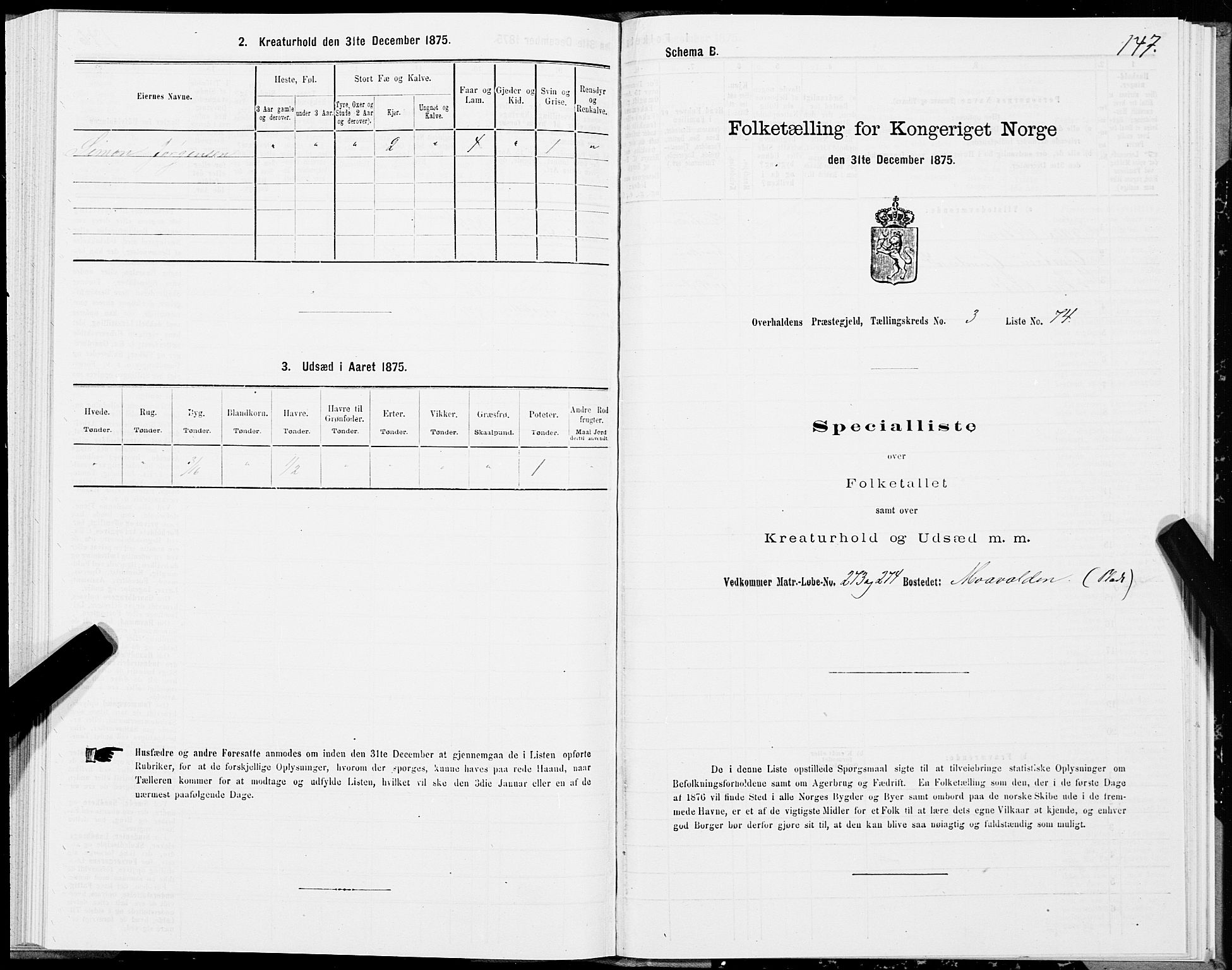 SAT, 1875 census for 1744P Overhalla, 1875, p. 2147