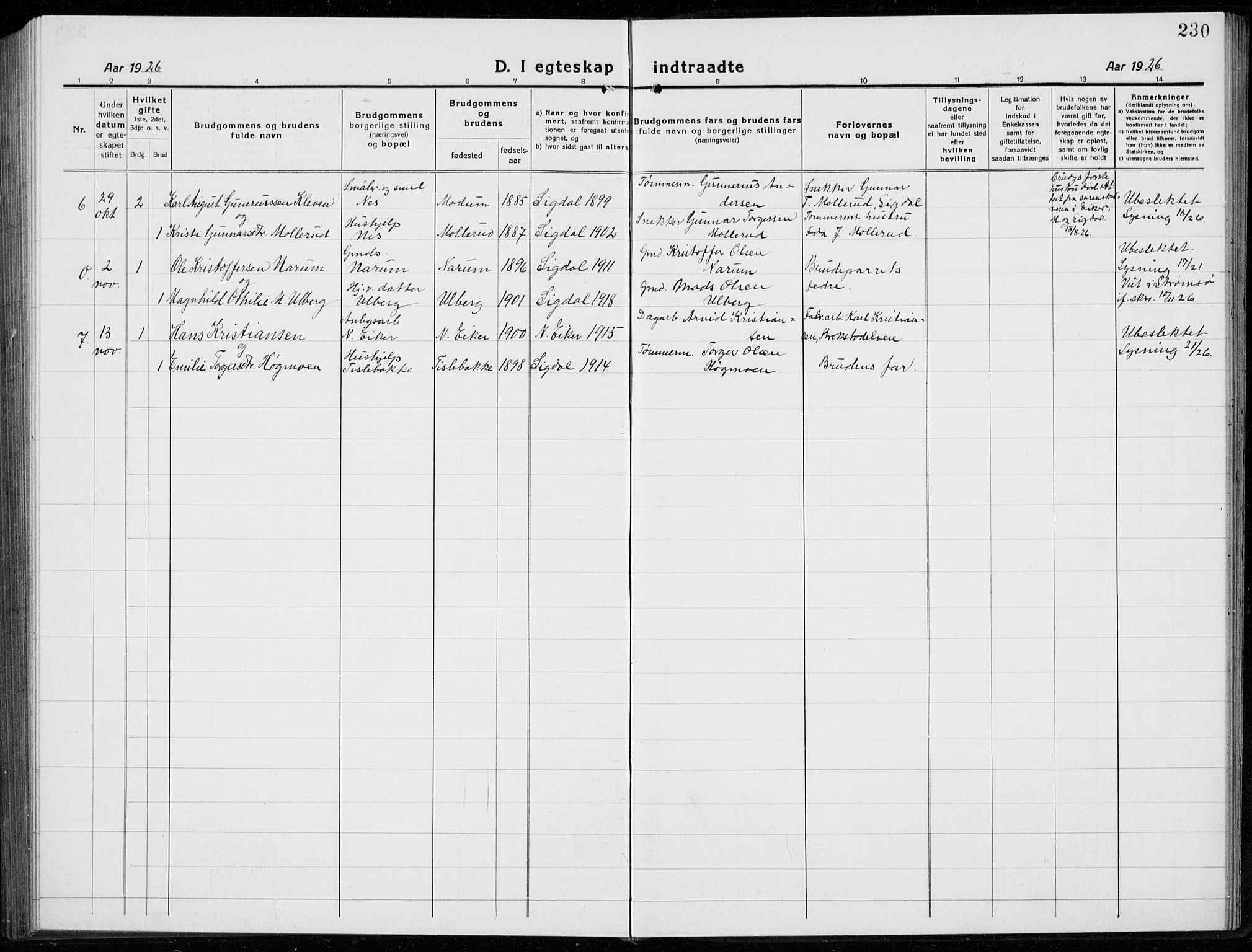 Sigdal kirkebøker, AV/SAKO-A-245/G/Ga/L0007: Parish register (copy) no. I 7, 1917-1935, p. 230