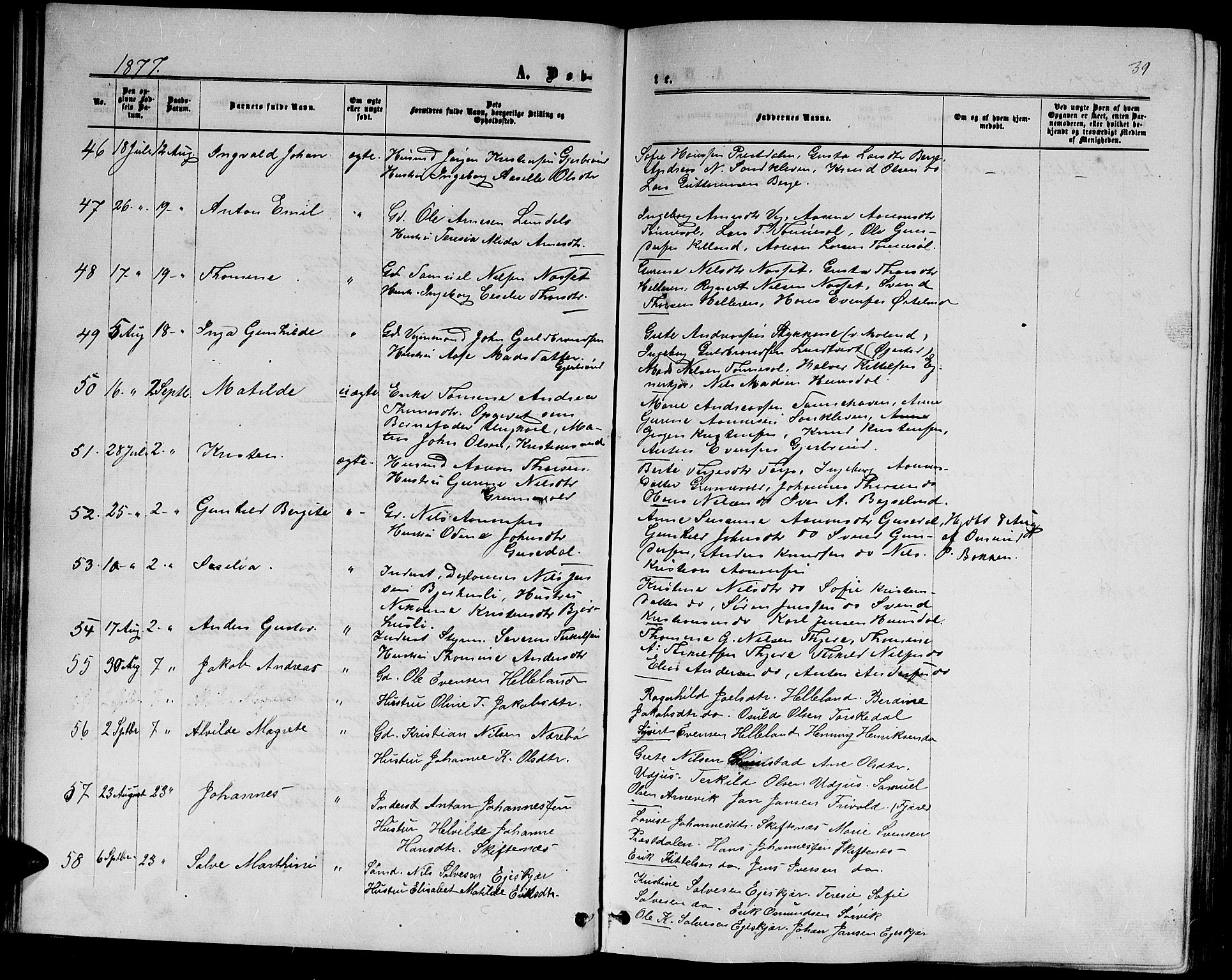 Hommedal sokneprestkontor, AV/SAK-1111-0023/F/Fb/Fbb/L0006: Parish register (copy) no. B 6, 1869-1884, p. 39