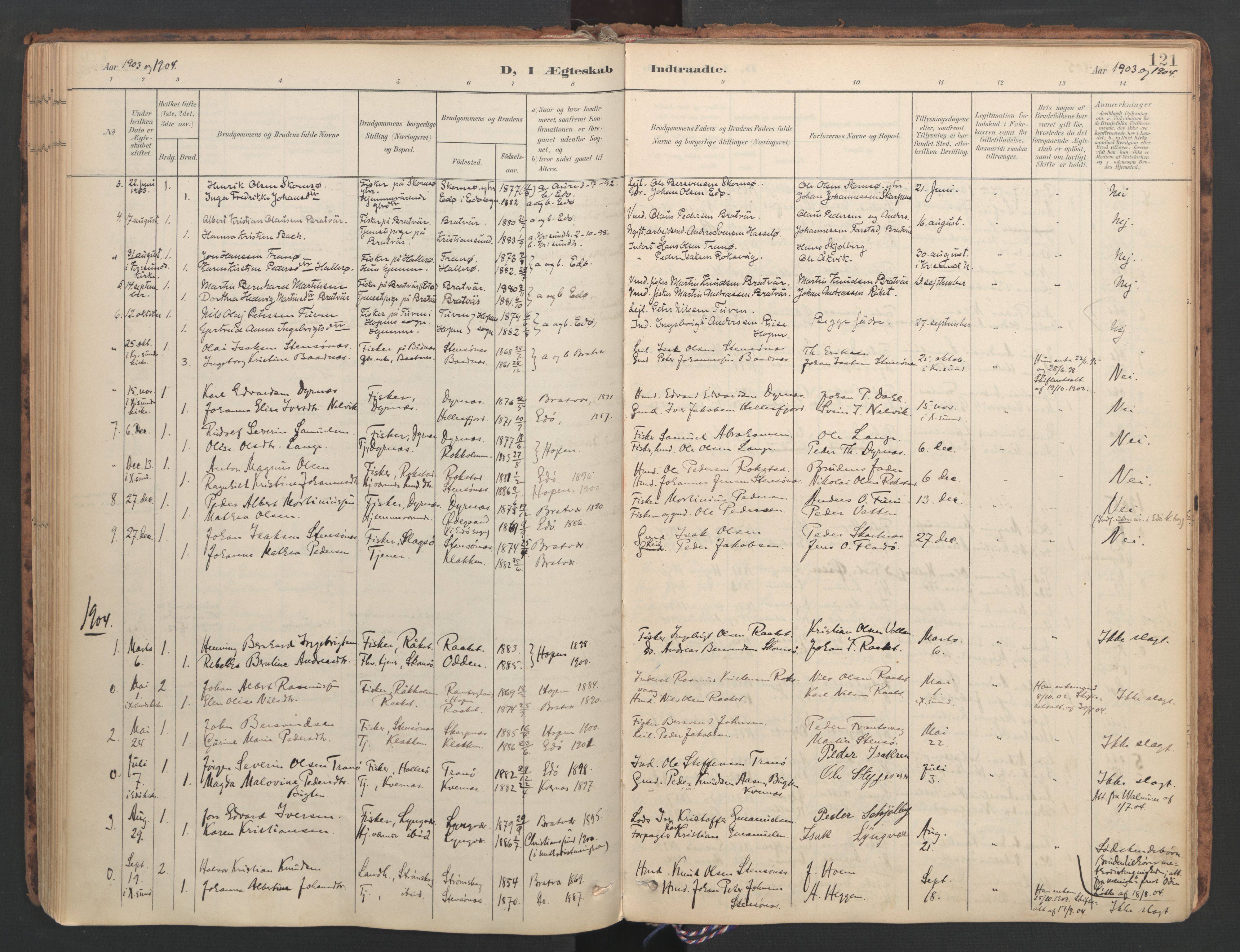 Ministerialprotokoller, klokkerbøker og fødselsregistre - Møre og Romsdal, SAT/A-1454/582/L0948: Parish register (official) no. 582A02, 1901-1922, p. 121