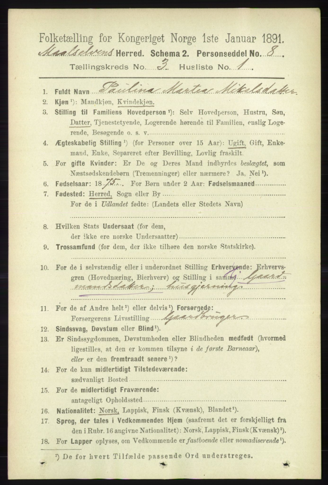RA, 1891 census for 1924 Målselv, 1891, p. 597