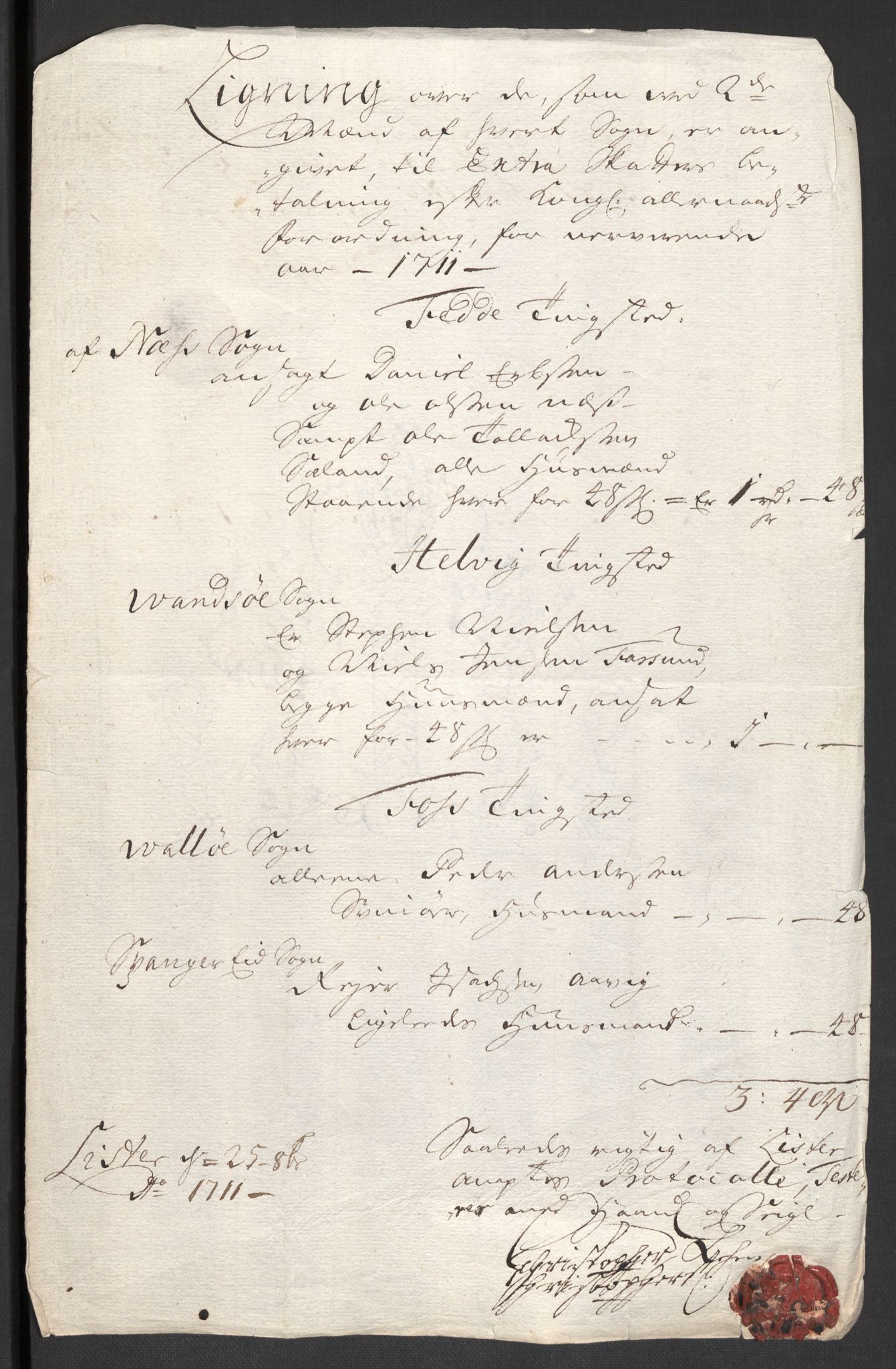 Rentekammeret inntil 1814, Reviderte regnskaper, Fogderegnskap, RA/EA-4092/R43/L2554: Fogderegnskap Lista og Mandal, 1711, p. 38