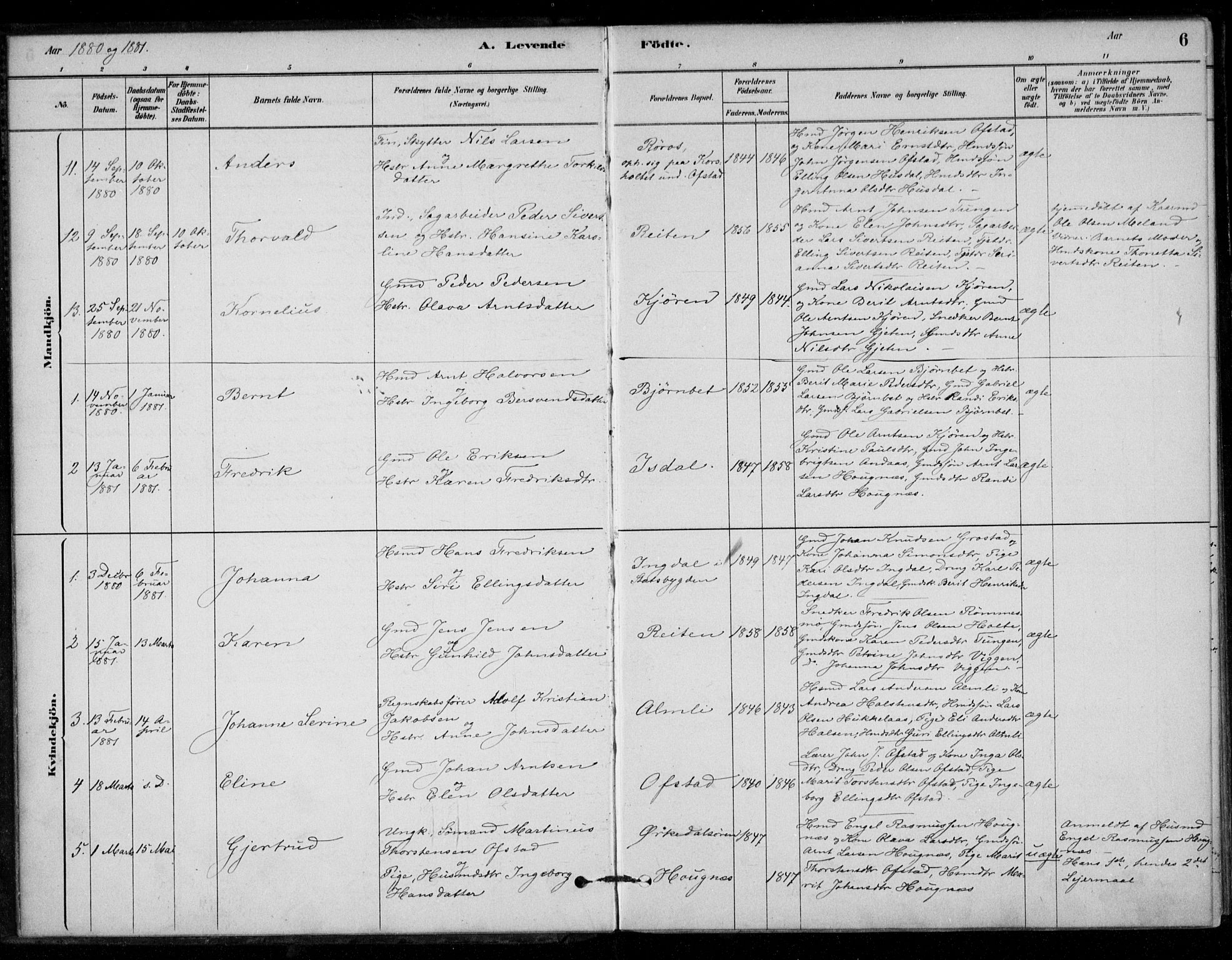 Ministerialprotokoller, klokkerbøker og fødselsregistre - Sør-Trøndelag, SAT/A-1456/670/L0836: Parish register (official) no. 670A01, 1879-1904, p. 6