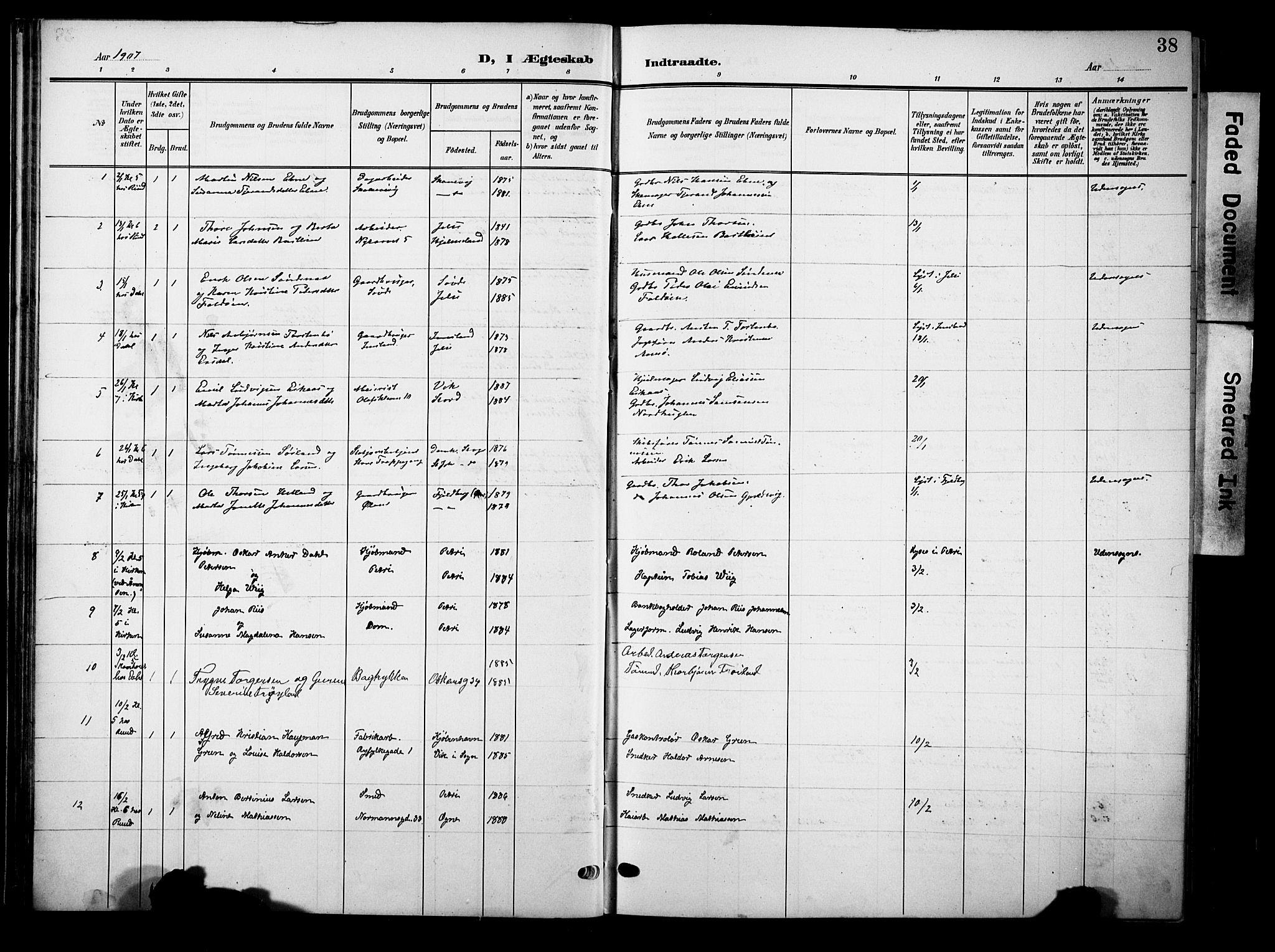 Domkirken sokneprestkontor, SAST/A-101812/001/30/30BB/L0017: Parish register (copy) no. B 17, 1902-1921, p. 38