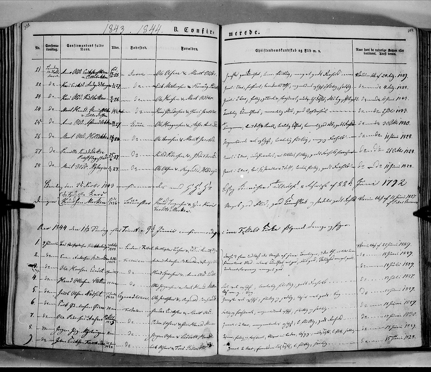 Lesja prestekontor, SAH/PREST-068/H/Ha/Haa/L0006: Parish register (official) no. 6A, 1843-1854, p. 352-353
