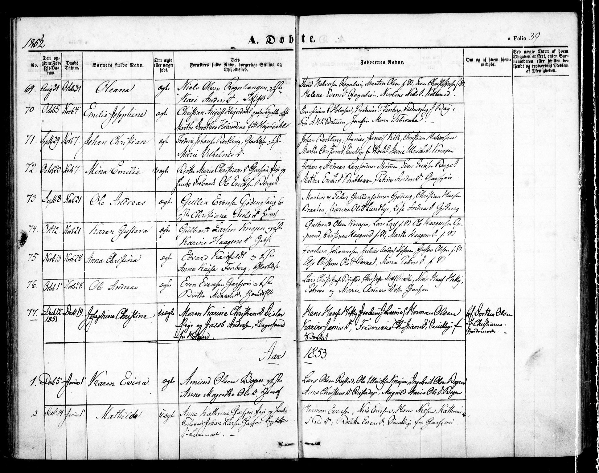 Hurdal prestekontor Kirkebøker, SAO/A-10889/F/Fa/L0005: Parish register (official) no. I 5, 1846-1859, p. 39