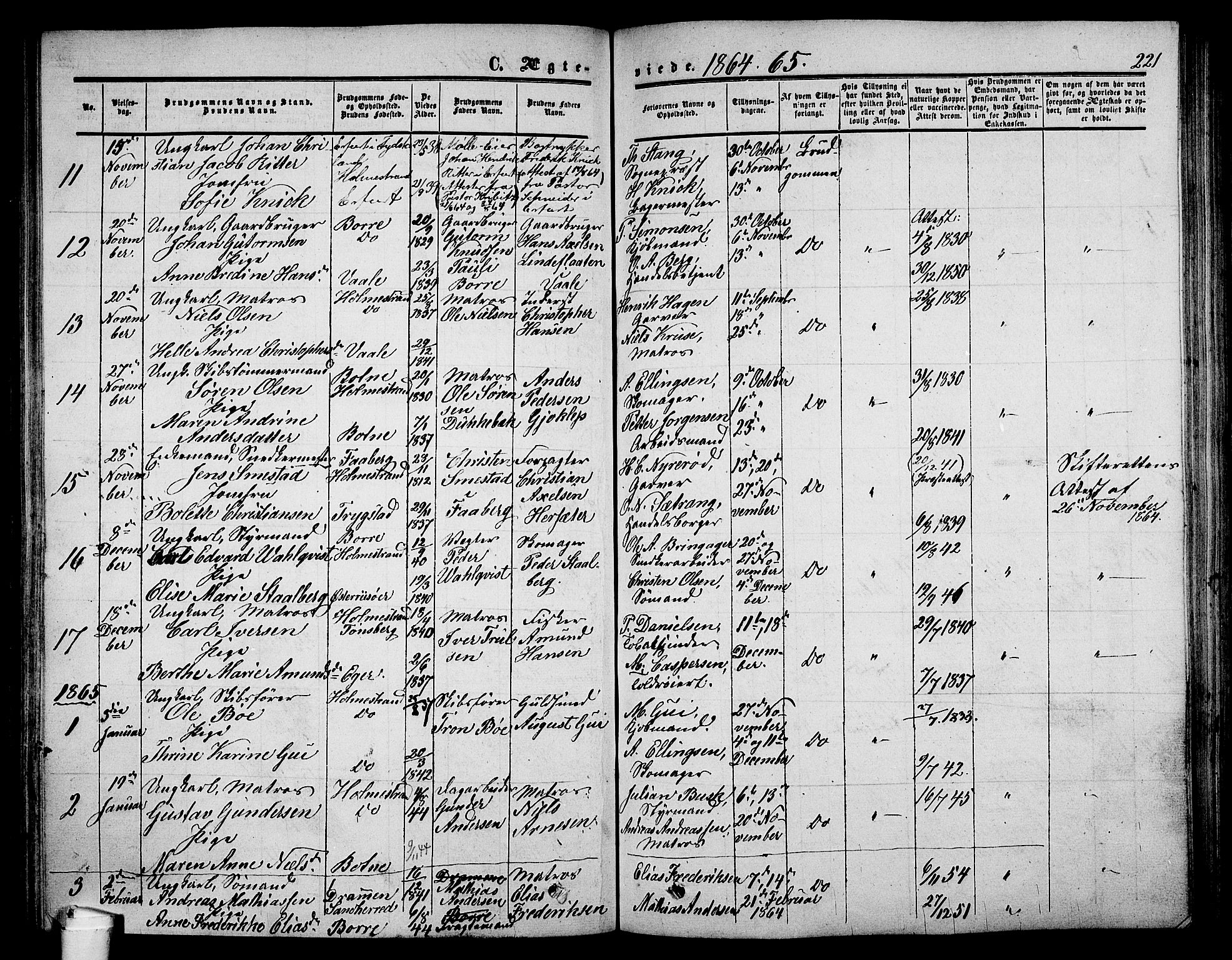 Holmestrand kirkebøker, AV/SAKO-A-346/G/Ga/L0003: Parish register (copy) no. 3, 1849-1874, p. 221