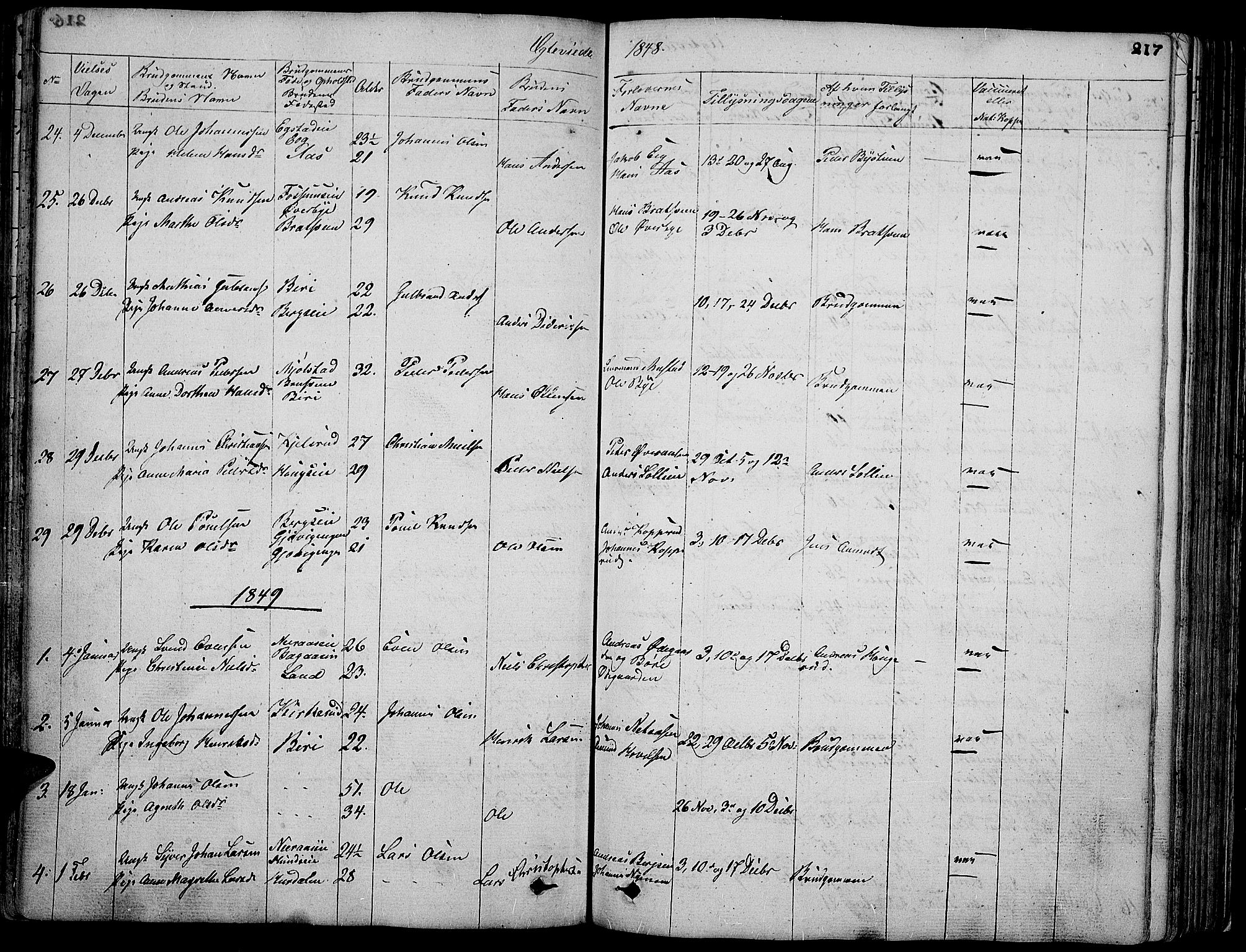 Vardal prestekontor, SAH/PREST-100/H/Ha/Hab/L0004: Parish register (copy) no. 4, 1831-1853, p. 217