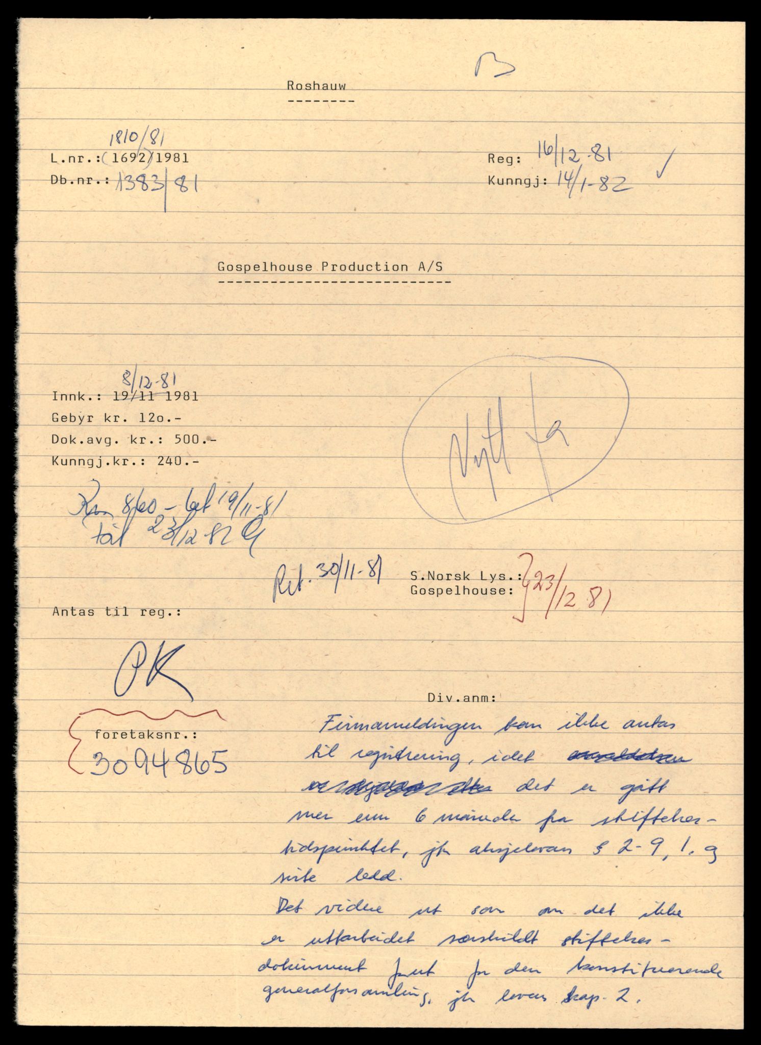 Asker og Bærum tingrett, AV/SAT-A-10379/K/Kb/Kbb/L0084: Aksjeselskap og andelslag i Bærum, Gos - Gra, 1903-1989, p. 1