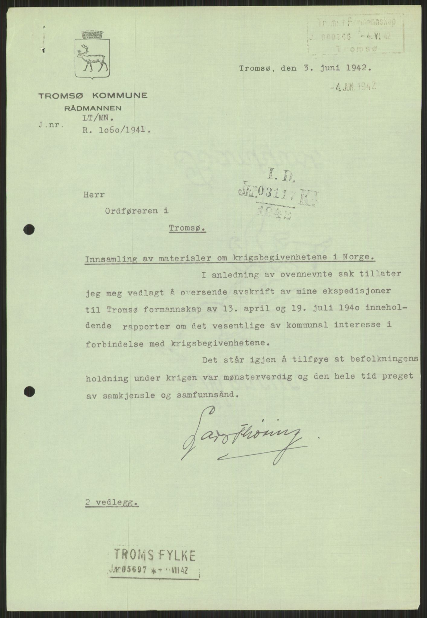 Forsvaret, Forsvarets krigshistoriske avdeling, AV/RA-RAFA-2017/Y/Ya/L0017: II-C-11-31 - Fylkesmenn.  Rapporter om krigsbegivenhetene 1940., 1940, p. 649