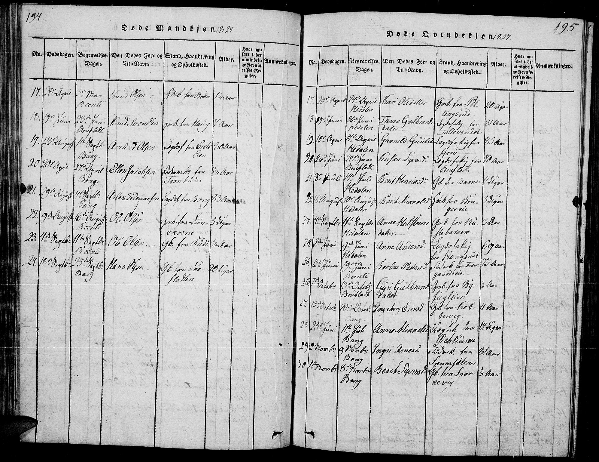 Sør-Aurdal prestekontor, SAH/PREST-128/H/Ha/Hab/L0002: Parish register (copy) no. 2, 1826-1840, p. 194-195